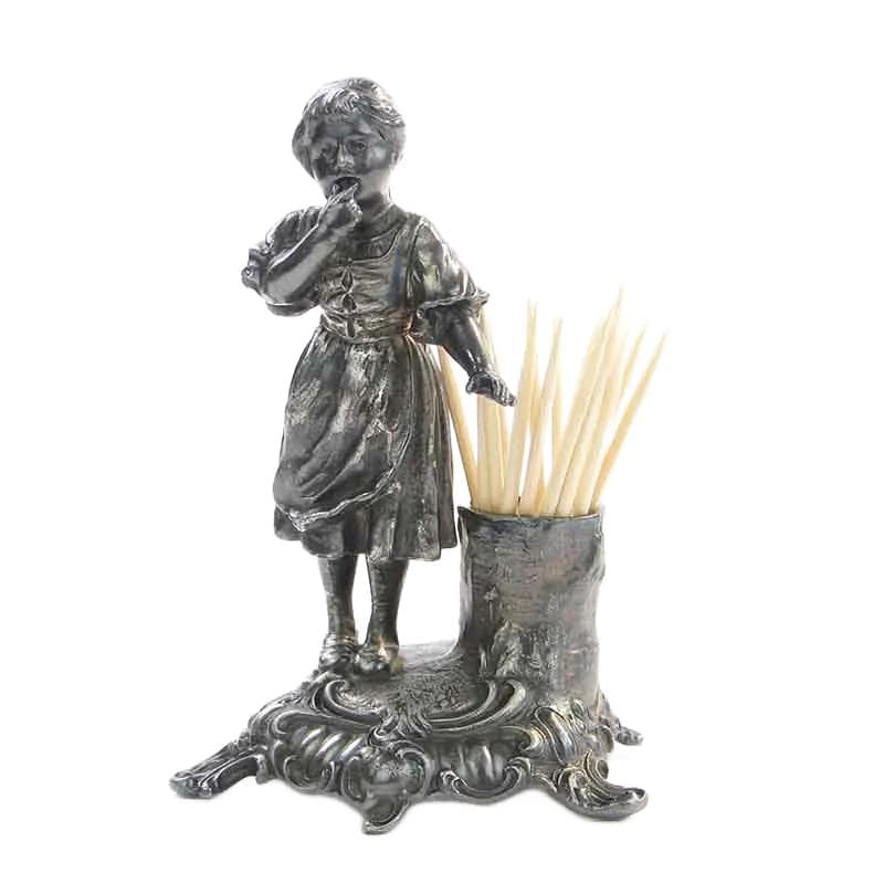 Silver-Plated Toothpick Holder with Girl Figurine, Neo-Rococo, WMF, Germany, 1900s