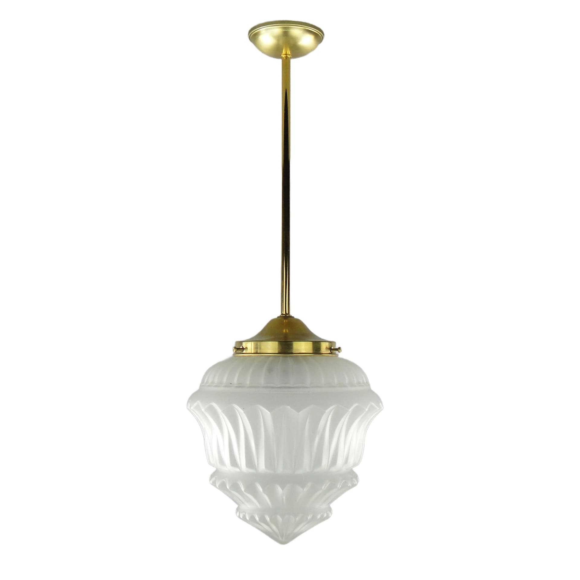 Pendant lamp Art Deco, transparent glass, brass, Poland, 1920s.