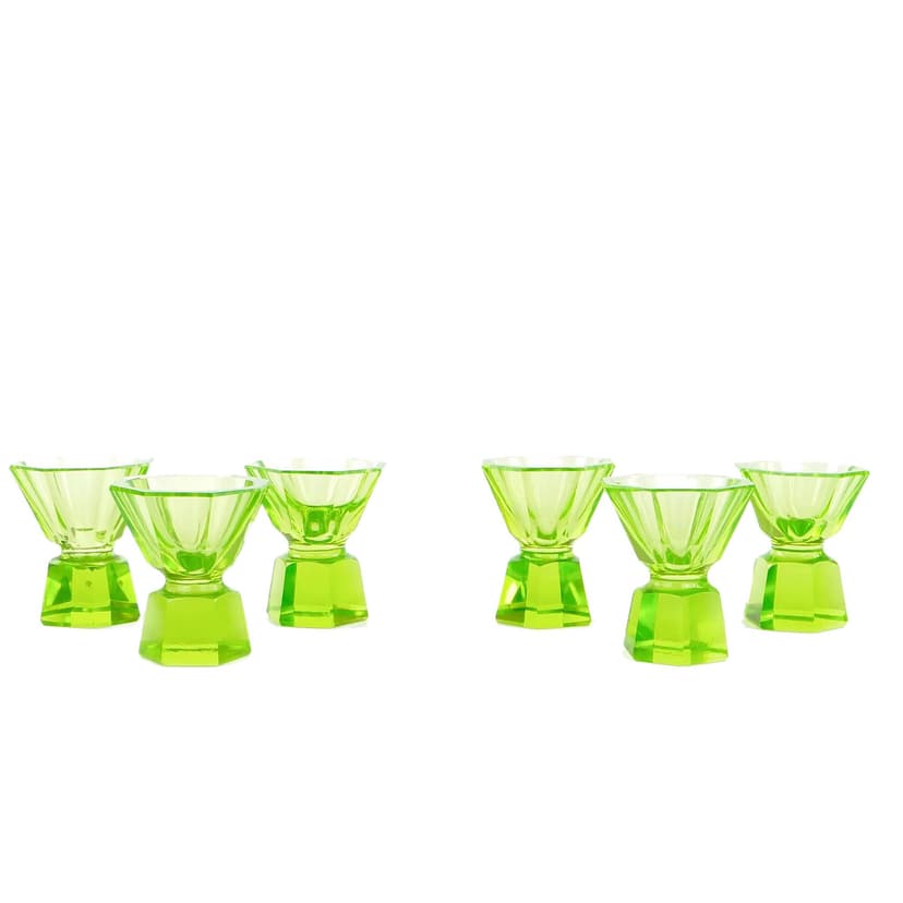 Set of Art Deco Glasses, Green Uranium Glass, Poland, 1930s