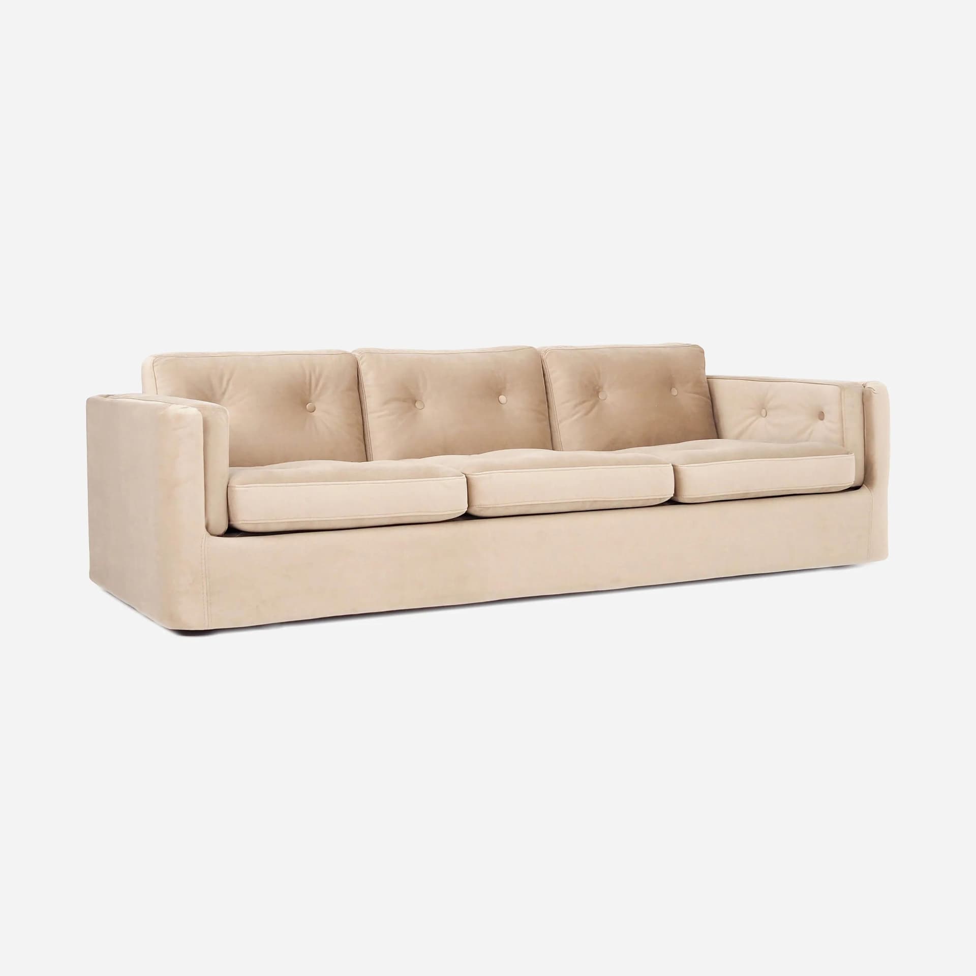 Sofa Bergen, beżowy velvet, drewno, Polska, lata 90. - 30142