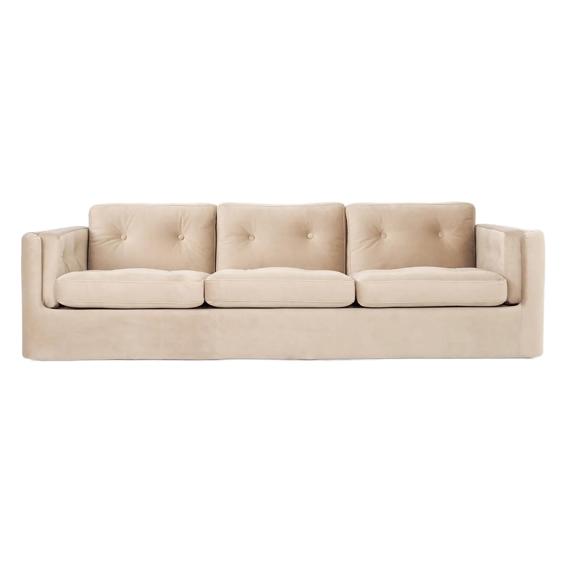 Sofa Bergen, beżowy velvet, drewno, Polska, lata 90.