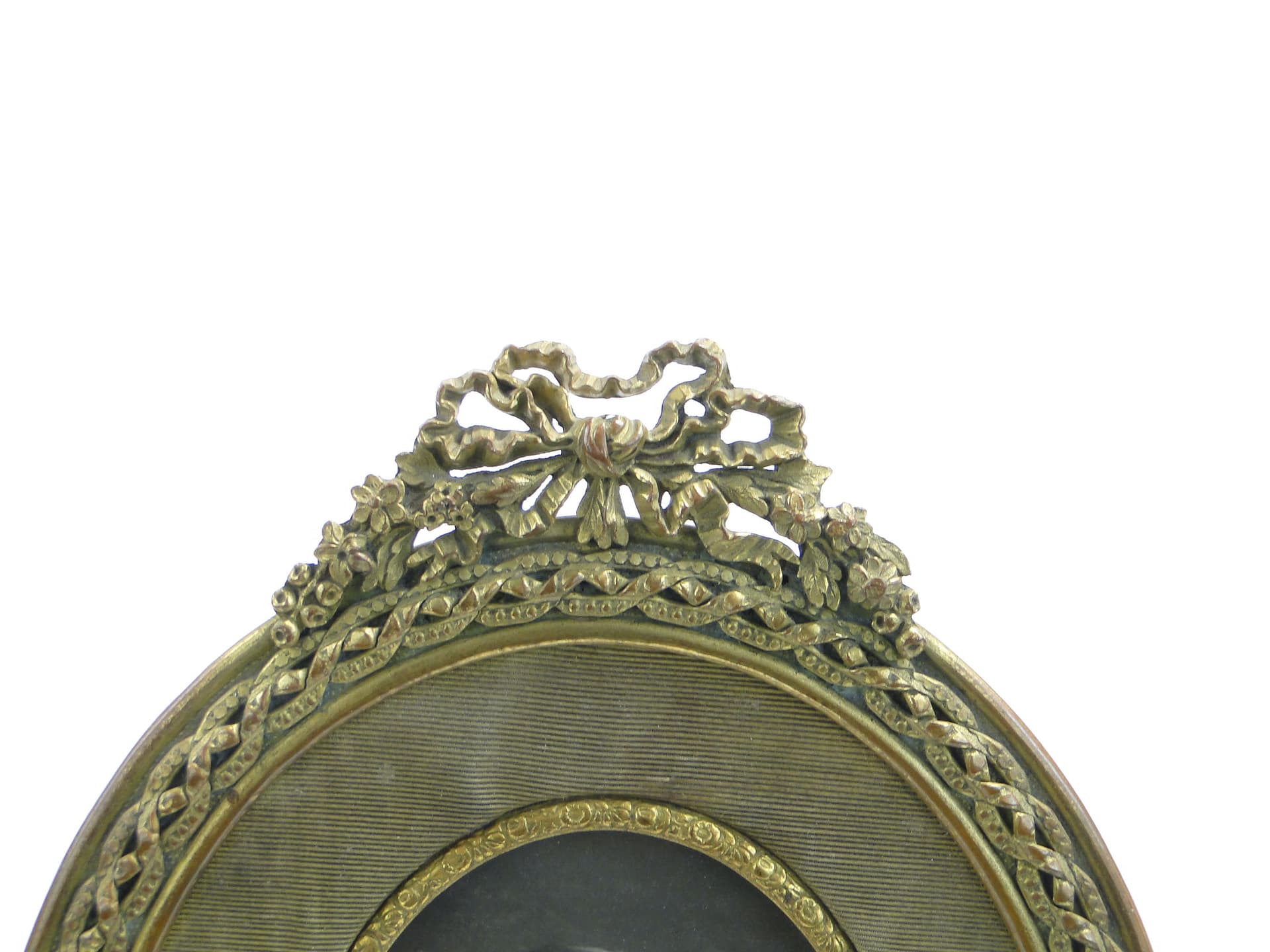 Elliptical Photo Frame, Napoleon III, golden bronze, light beige silk, France, 19th c. - 3584