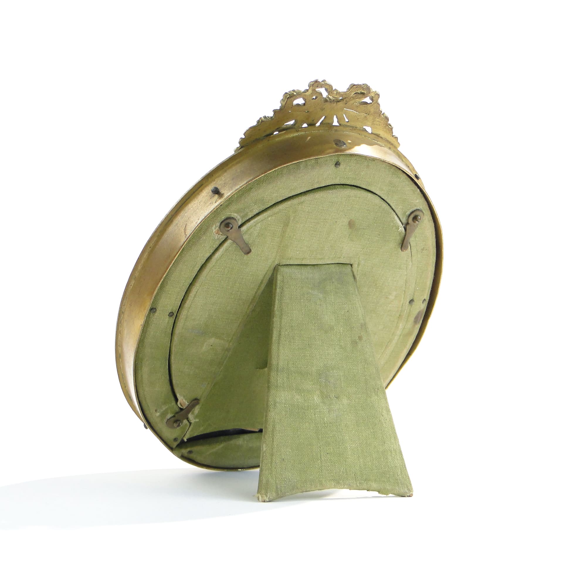 Elliptical Photo Frame, Napoleon III, golden bronze, light beige silk, France, 19th c. - 3588