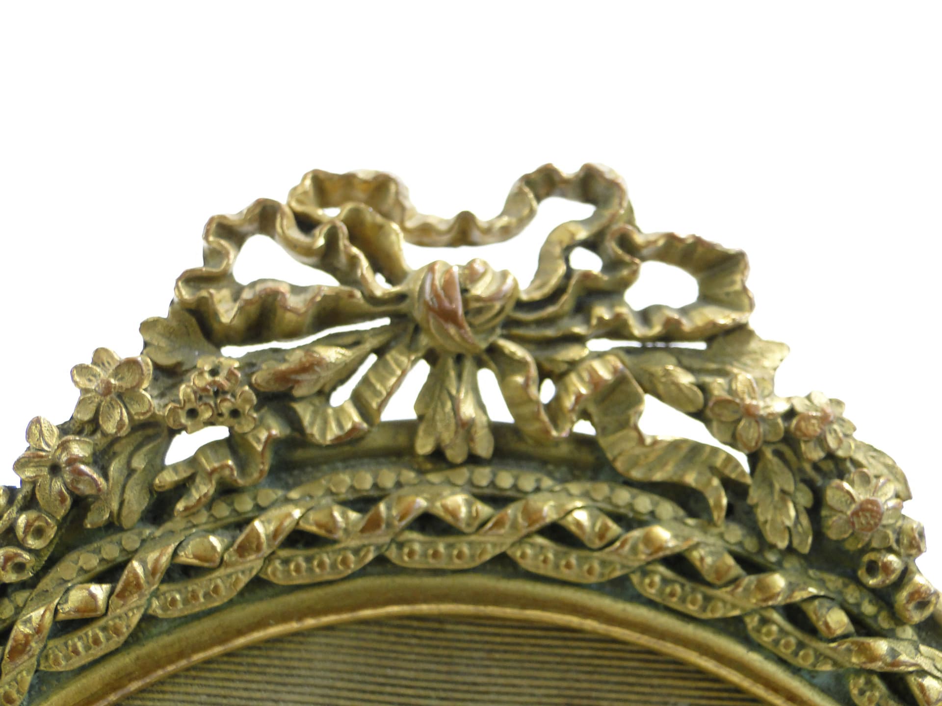 Elliptical Photo Frame, Napoleon III, golden bronze, light beige silk, France, 19th c. - 3591