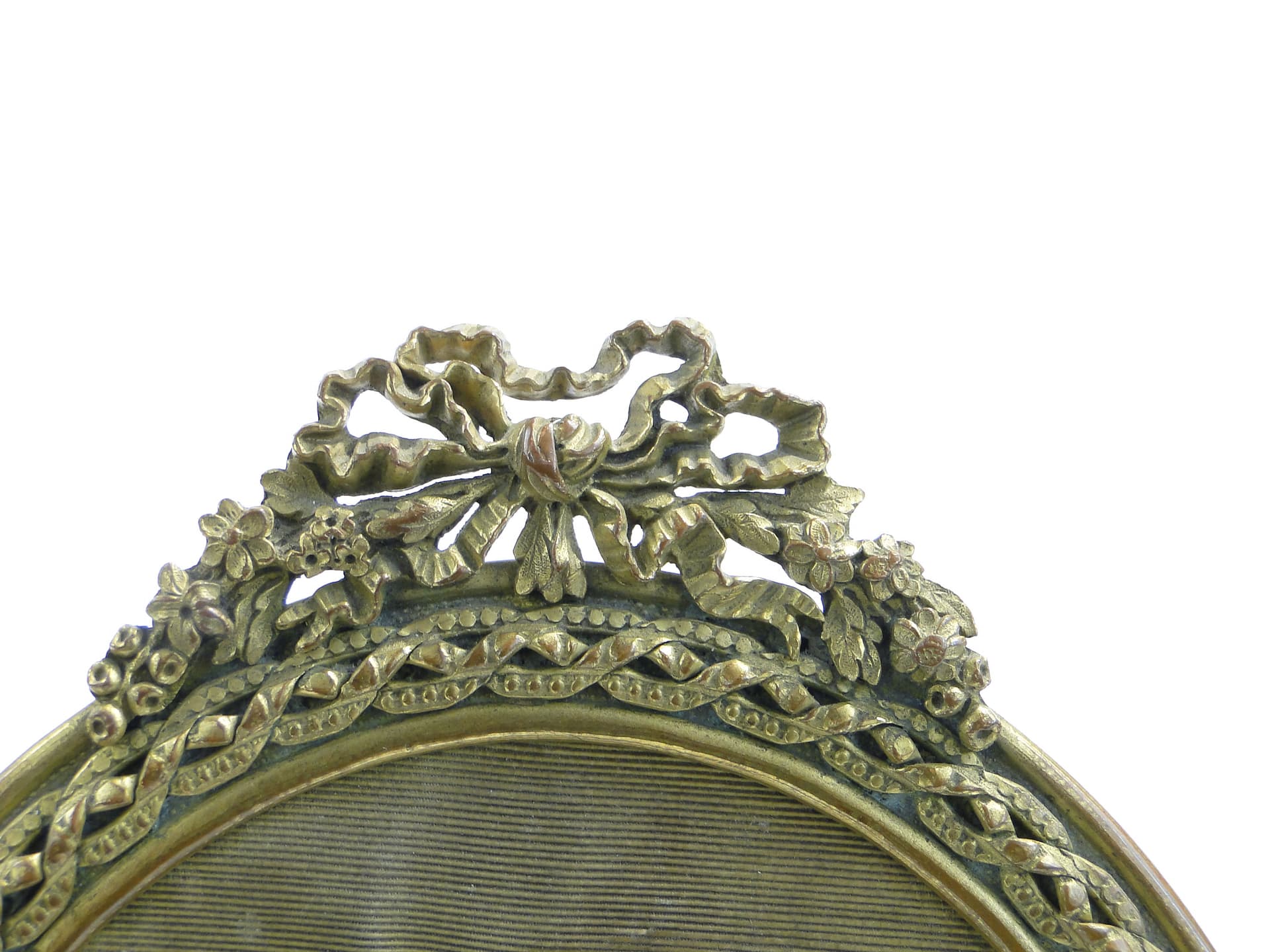Elliptical Photo Frame, Napoleon III, golden bronze, light beige silk, France, 19th c. - 3590