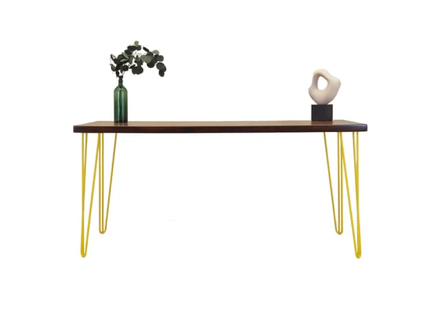Desk, dark brown rosewood, yellow metal, Denmark, 1970s - DIMENSION