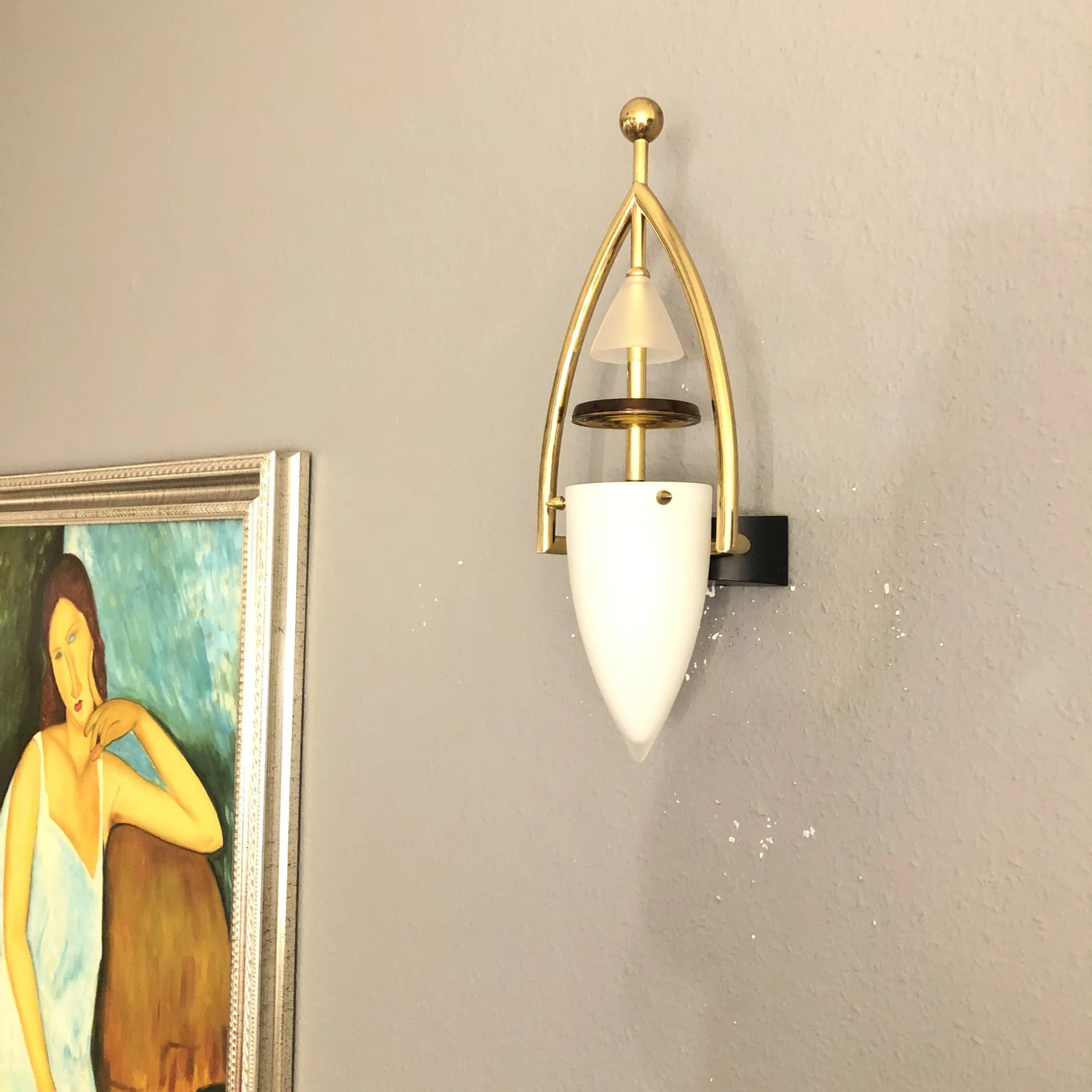 Pair of wall sconces Space Age, gilded brass, glass, Germany, 1970s. - 30253