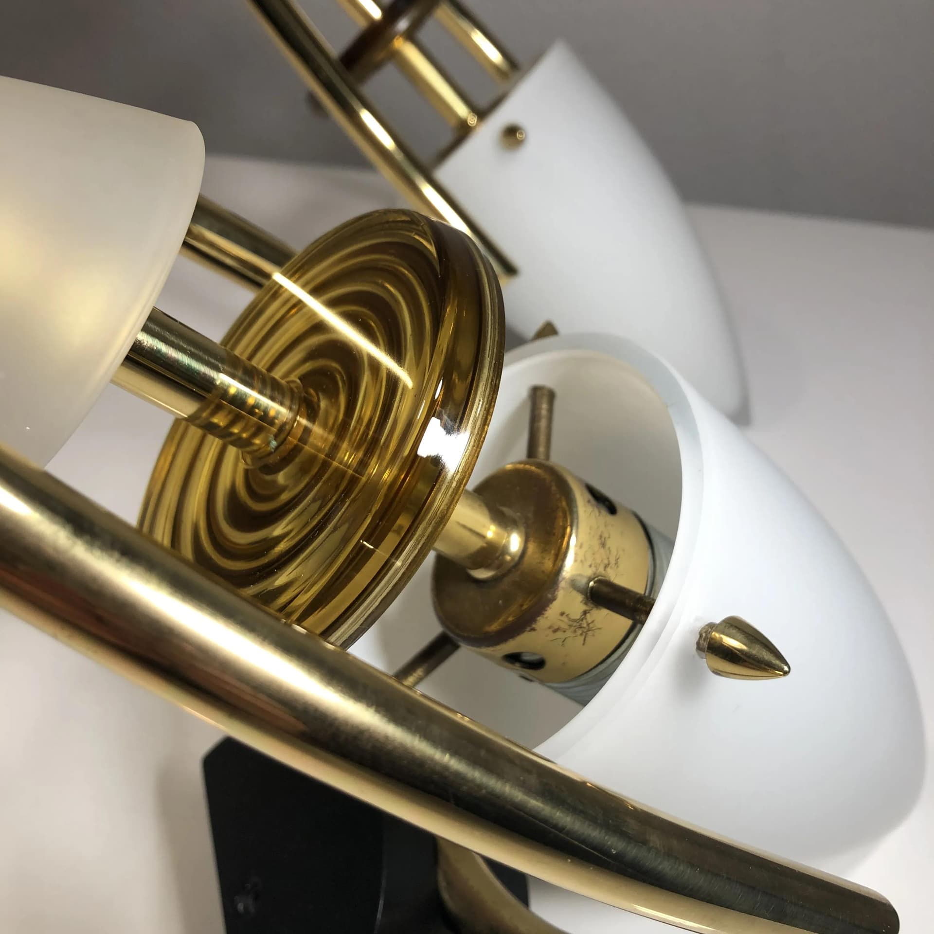 Pair of wall sconces Space Age, gilded brass, glass, Germany, 1970s. - 30251