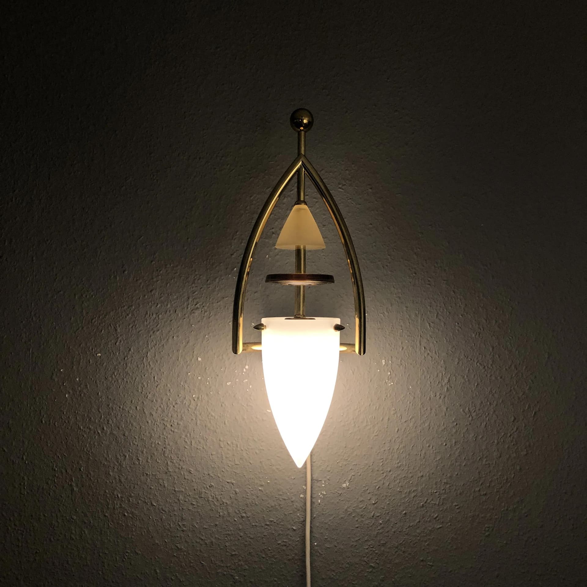 Pair of wall sconces Space Age, gilded brass, glass, Germany, 1970s. - 30254