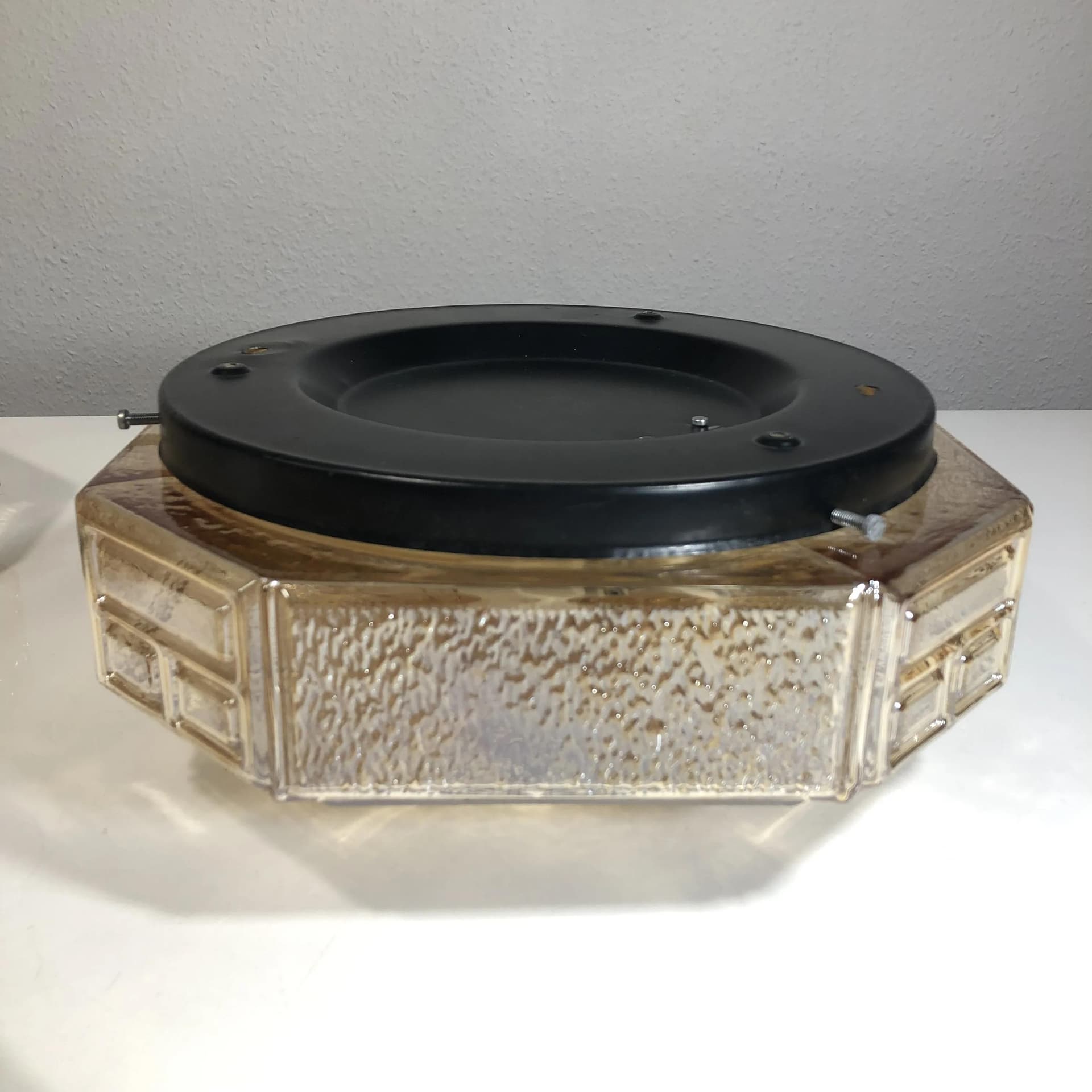 Komplet trzech kinkietów, szkło złoty, stal czarna, Niemcy, lata 70. - 30242