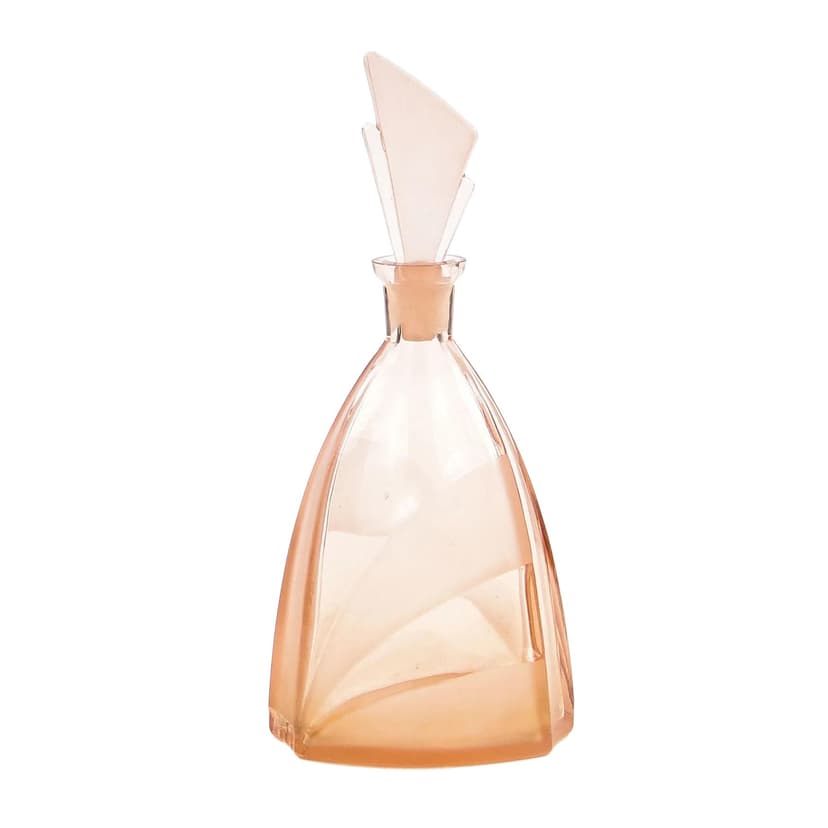 Decanter Art Deco, Kłos, pink glass, Niemen Glassworks, Poland, 1930s.