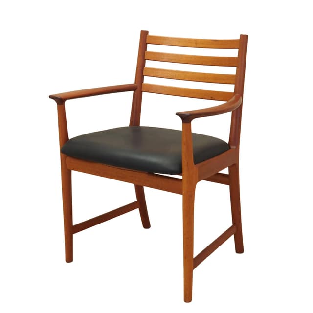 Chair, black leather teak, Denmark, 1970s - DIMENSION