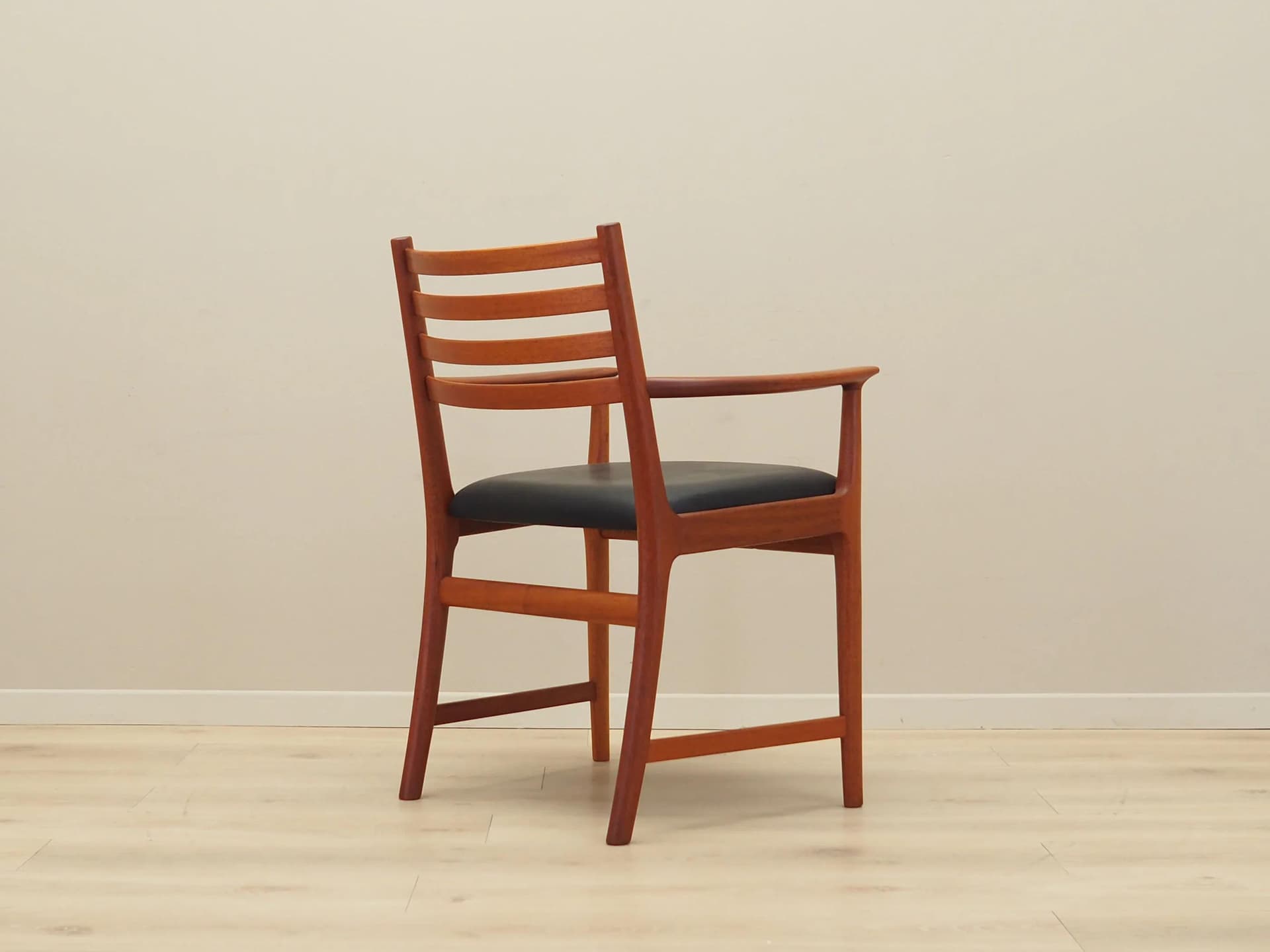 Chair, black leather teak, Denmark, 1970s - 30326