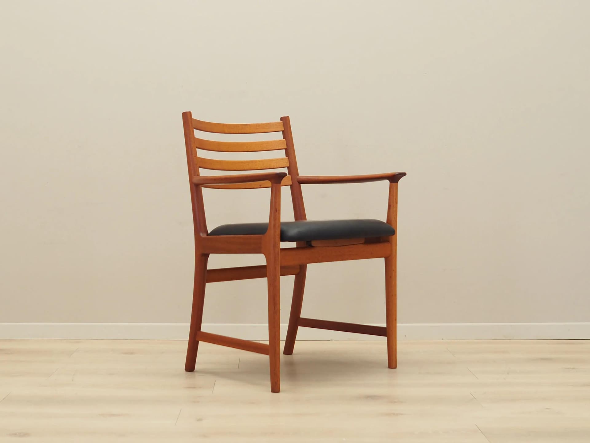 Chair, black leather teak, Denmark, 1970s - 30325