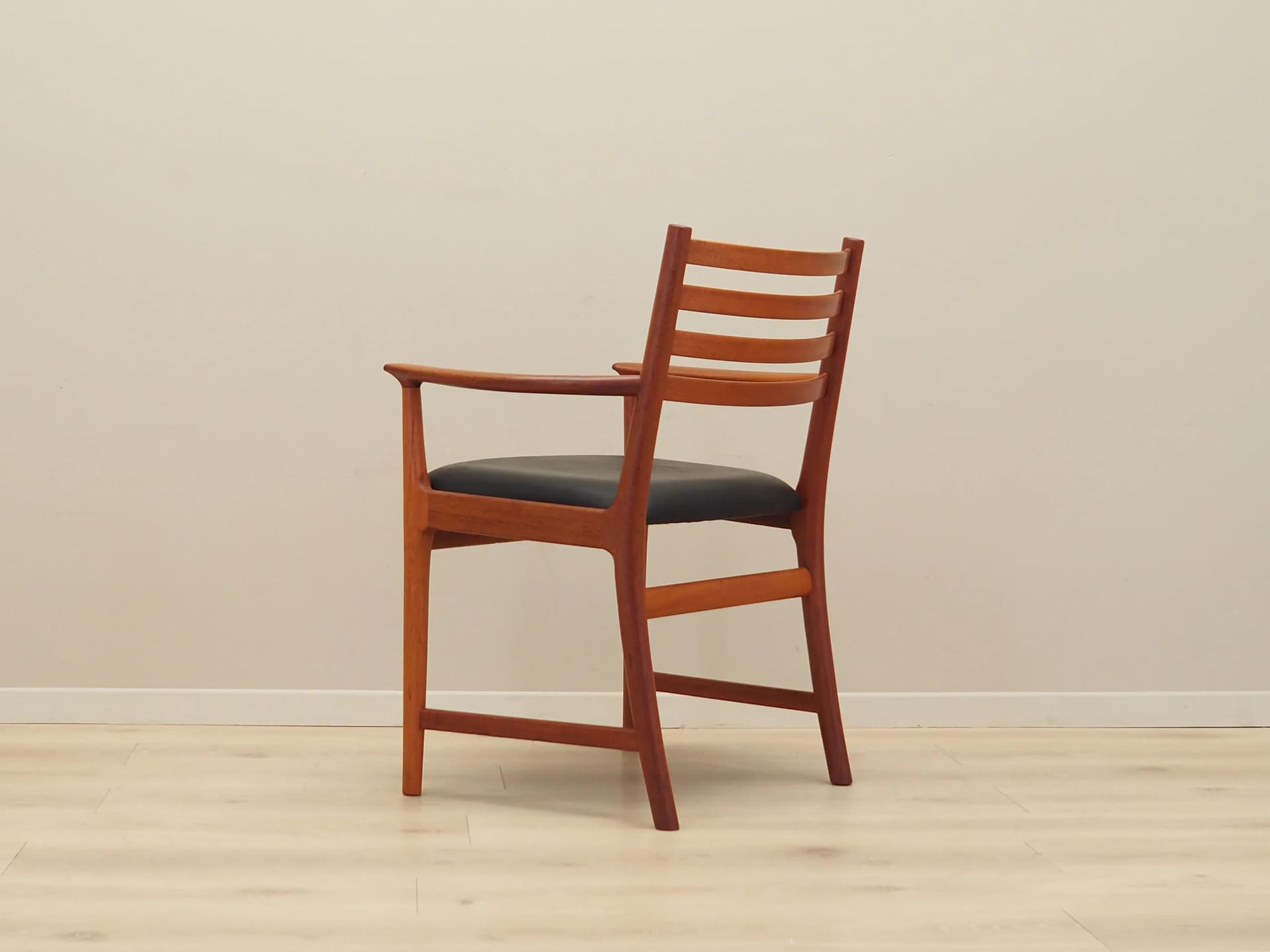 Chair, black leather teak, Denmark, 1970s - 30324