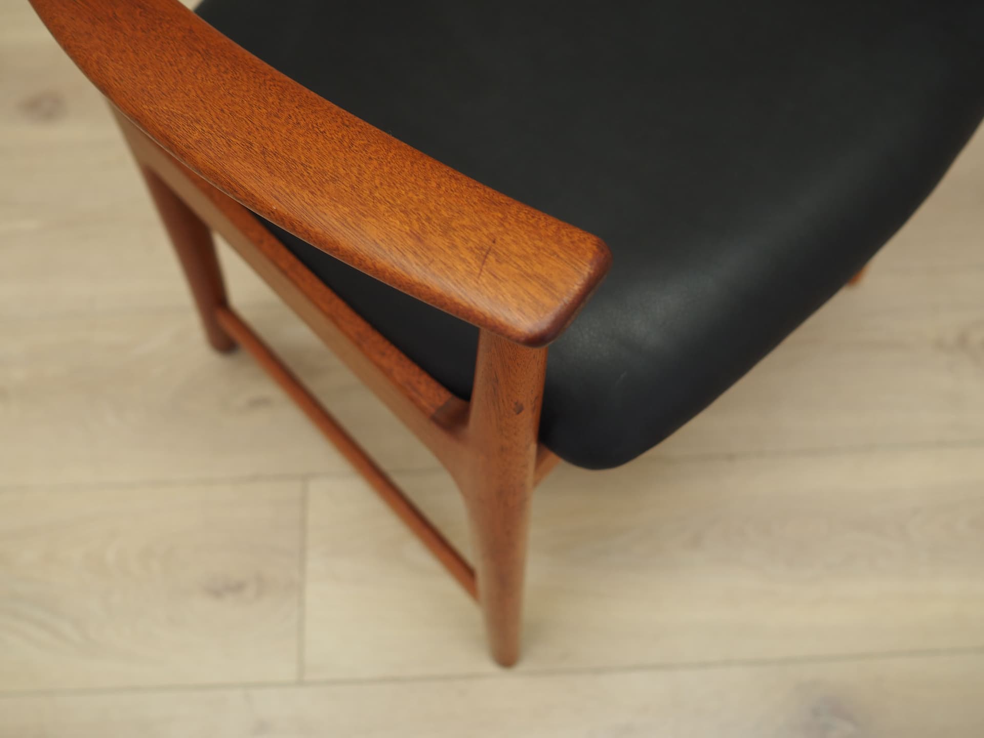 Chair, black leather teak, Denmark, 1970s - 64611