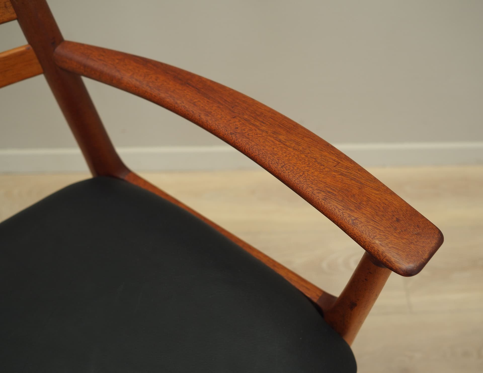 Chair, black leather teak, Denmark, 1970s - 64612