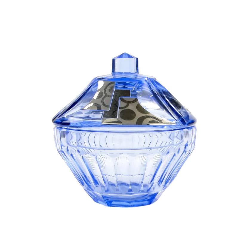 Bonbonniere Art Deco, blue crystal glass, silver, Moser, Czechoslovakia, 1930s.