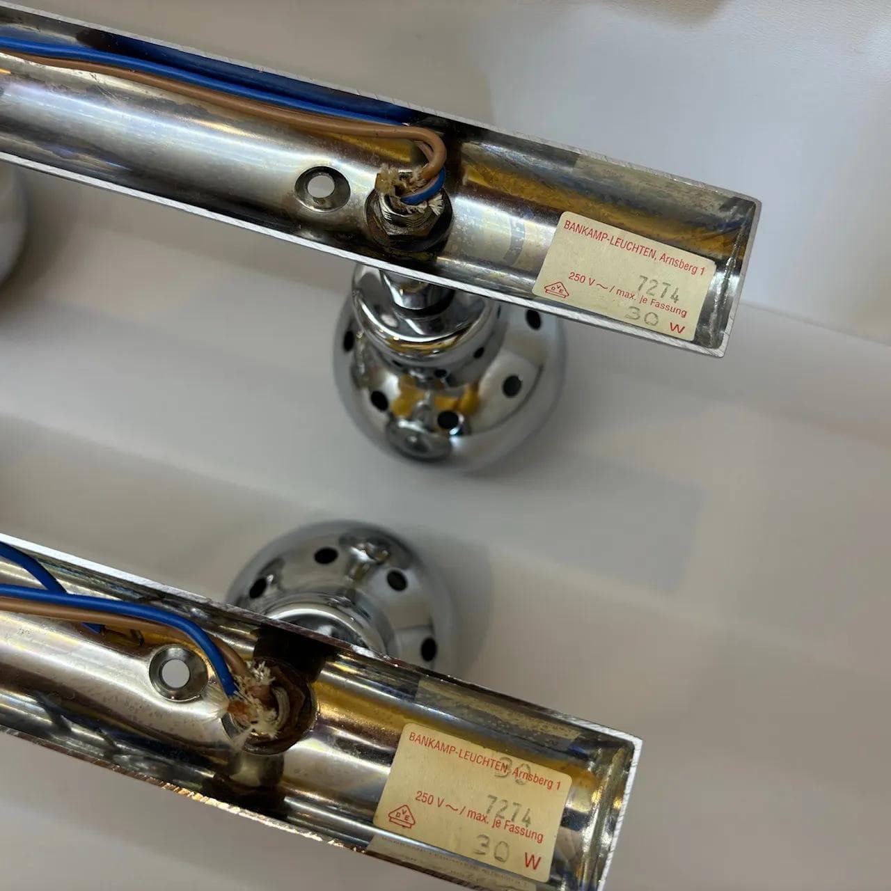 Pair of wall sconces, chrome silver steel, Bankamp Leuchten, Germany, 1980s. - 30422