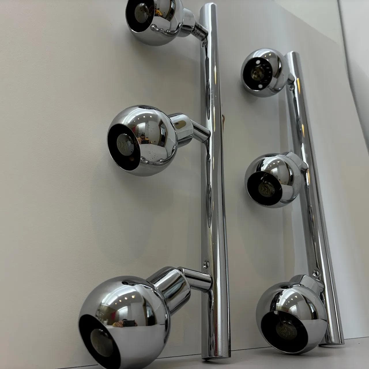 Pair of wall sconces, chrome silver steel, Bankamp Leuchten, Germany, 1980s. - 30427