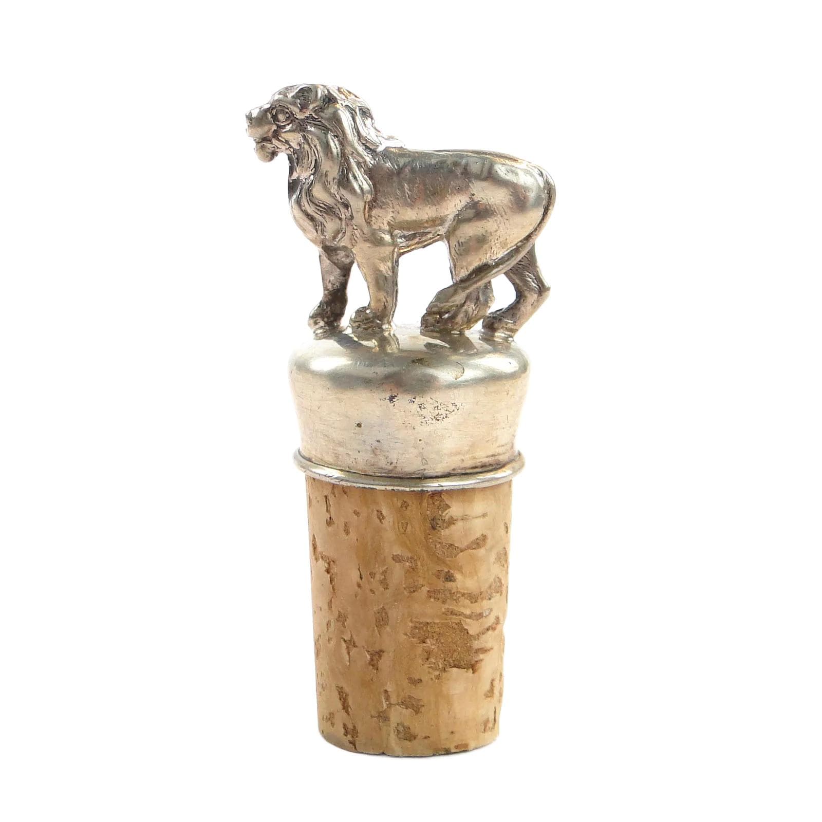 Silver Figural Lion Bottle Stopper, probably Europe, 1900s