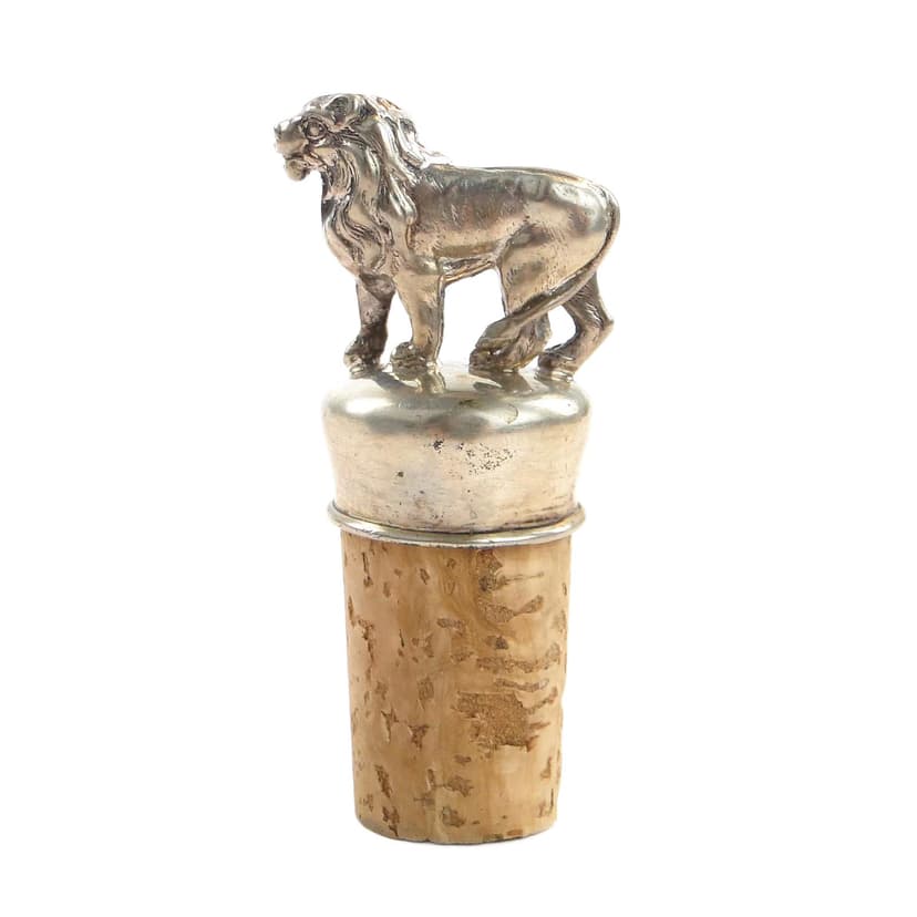 Silver Figural Lion Bottle Stopper, probably Europe, 1900s