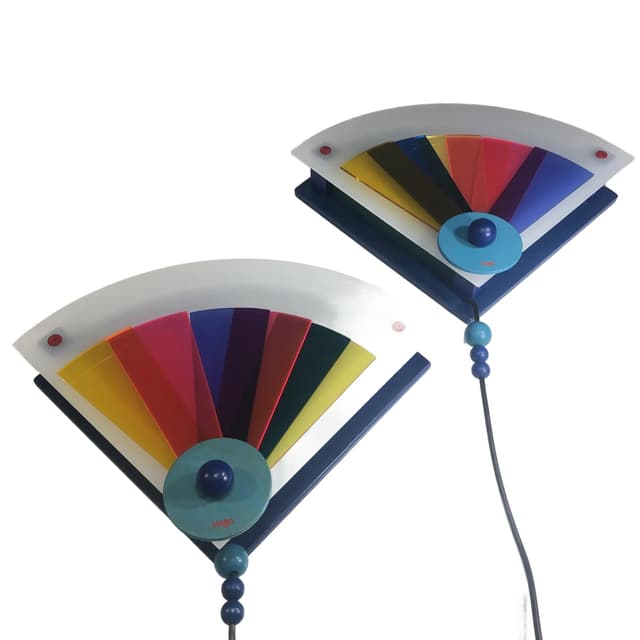 Pair of wall sconces Memphis, multicolor, plywood, plexiglass, Haba, Germany, 1990s - DIMENSION