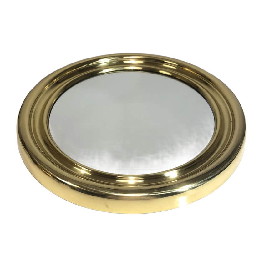 Wall mirror round, golden brass, Sweden, 1970s.