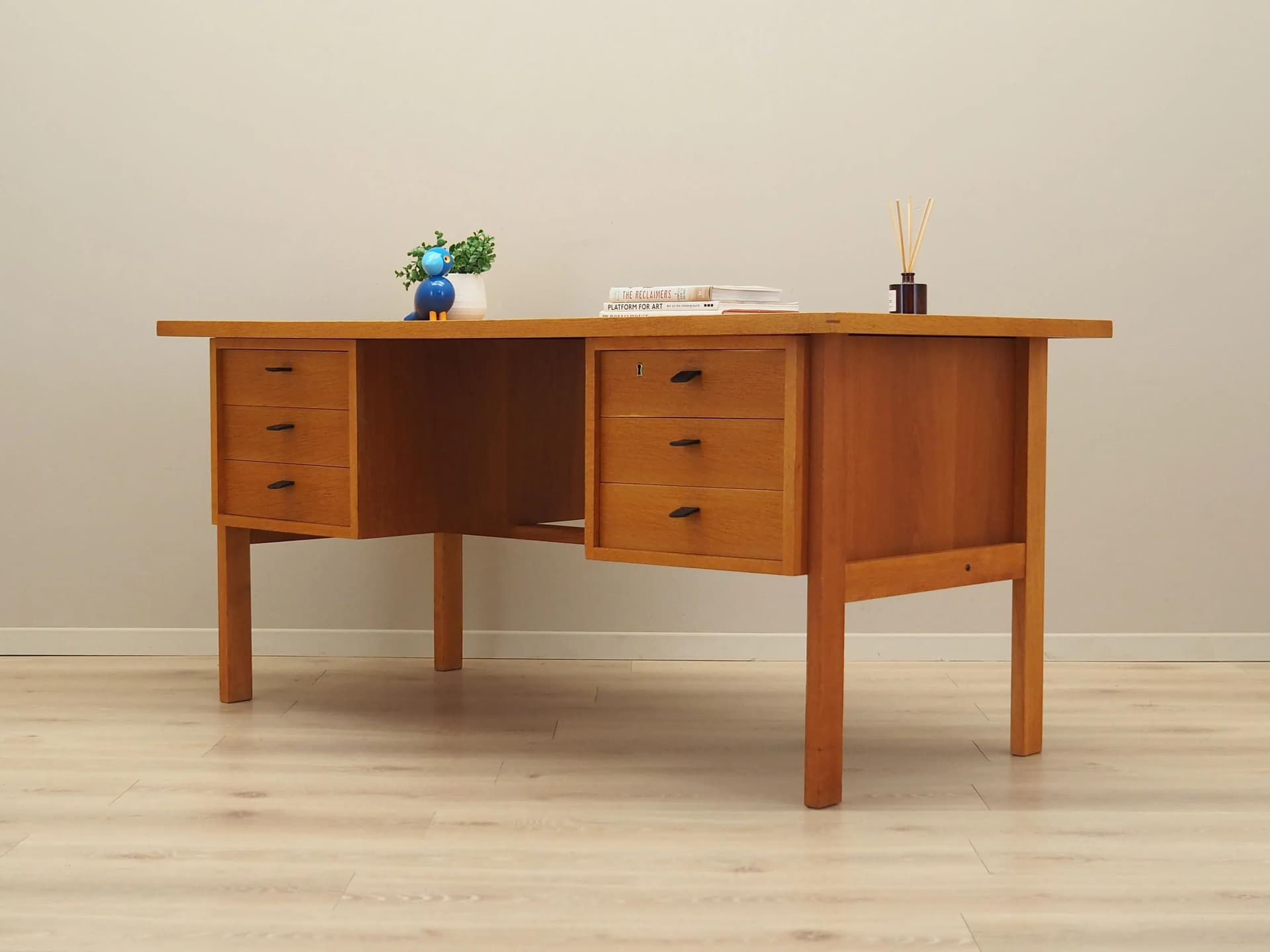 Desk, yellow ash, by S. A. Madsen, Denmark, 1960s - 30755