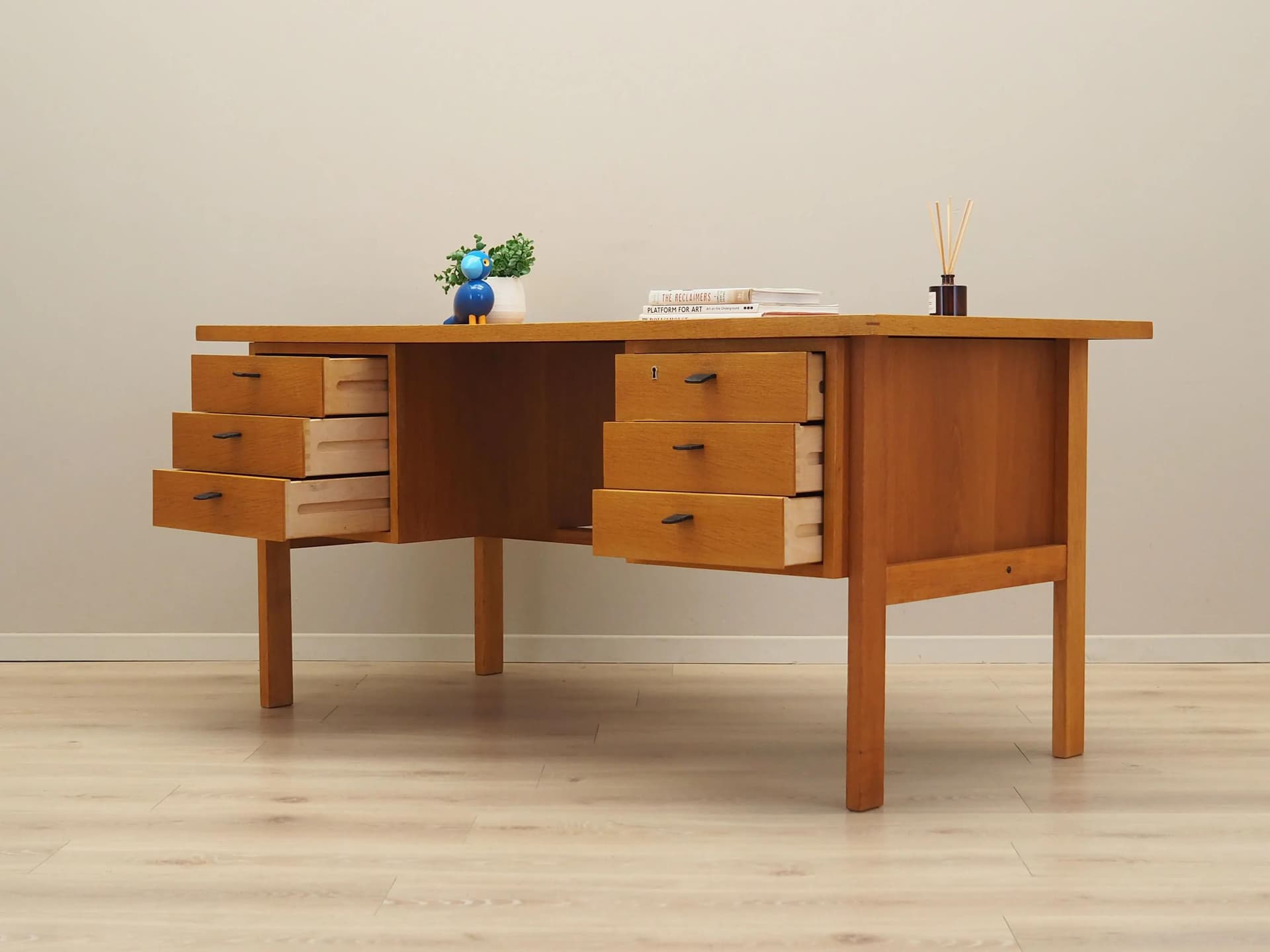 Desk, yellow ash, by S. A. Madsen, Denmark, 1960s - 30757