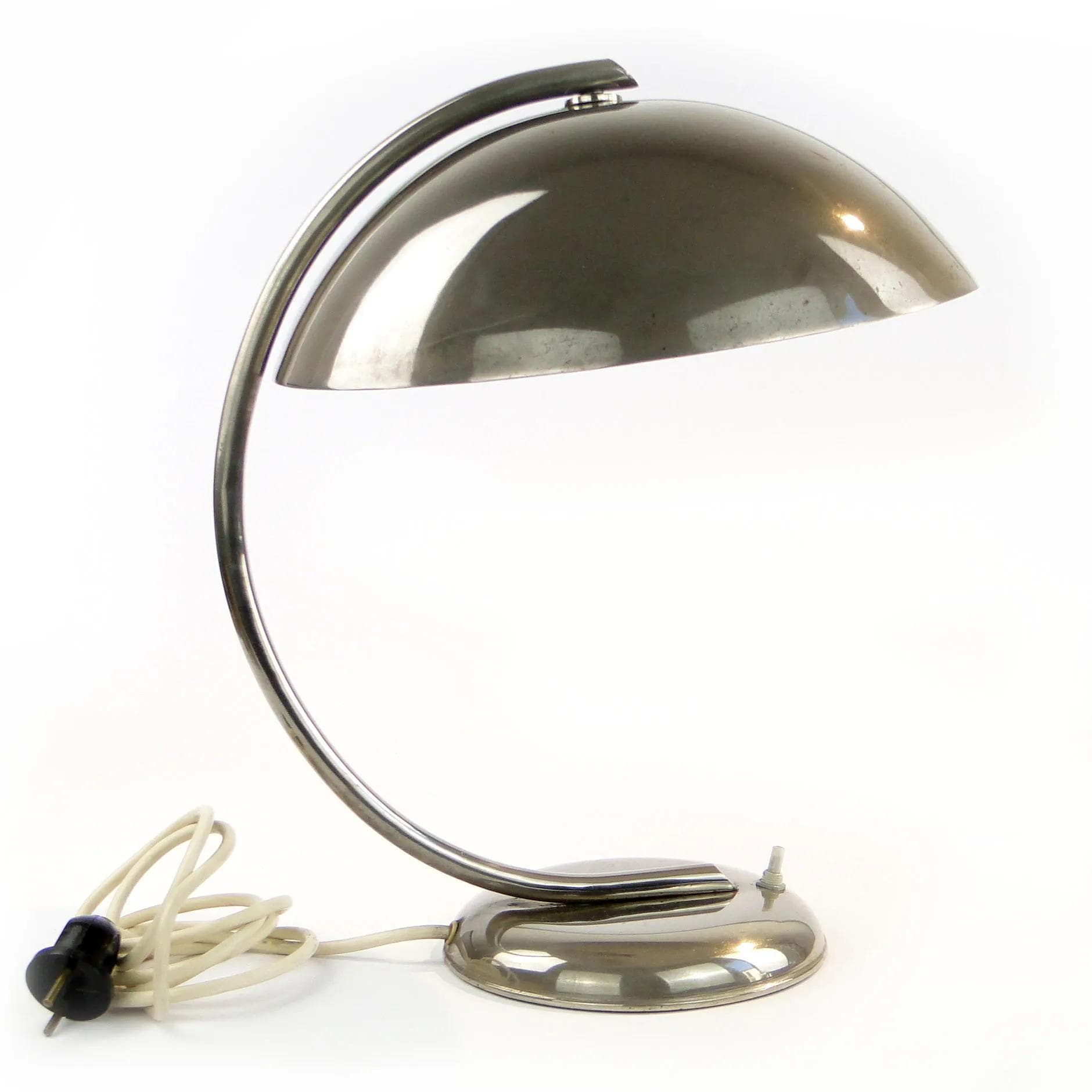 Desk Lamp Art Deco, silver nickel-plated brass, Jeżmyk, Poland, 1940s. - 30626
