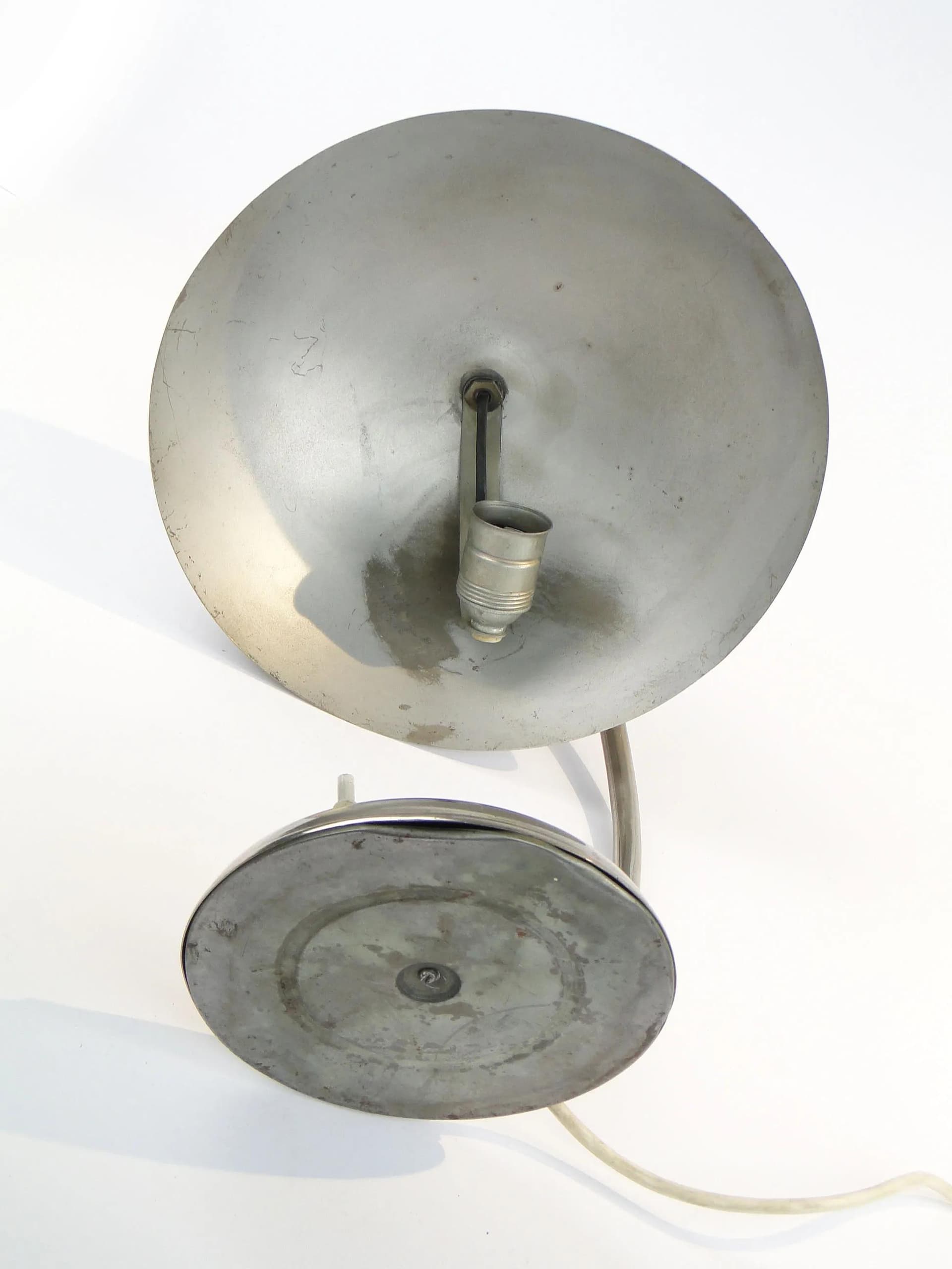 Desk Lamp Art Deco, silver nickel-plated brass, Jeżmyk, Poland, 1940s. - 30633