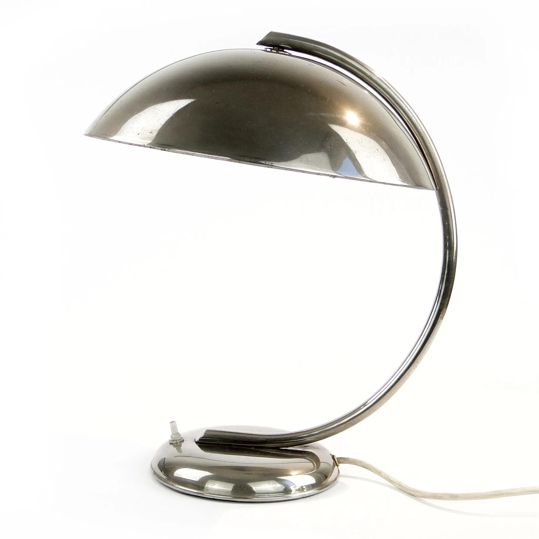 Desk Lamp Art Deco, silver nickel-plated brass, Jeżmyk, Poland, 1940s. - 30629