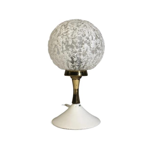 Bedside lamp, ivory white, brass, glass, Leclaire & Schäfer, Germany, 1960s. - DIMENSION