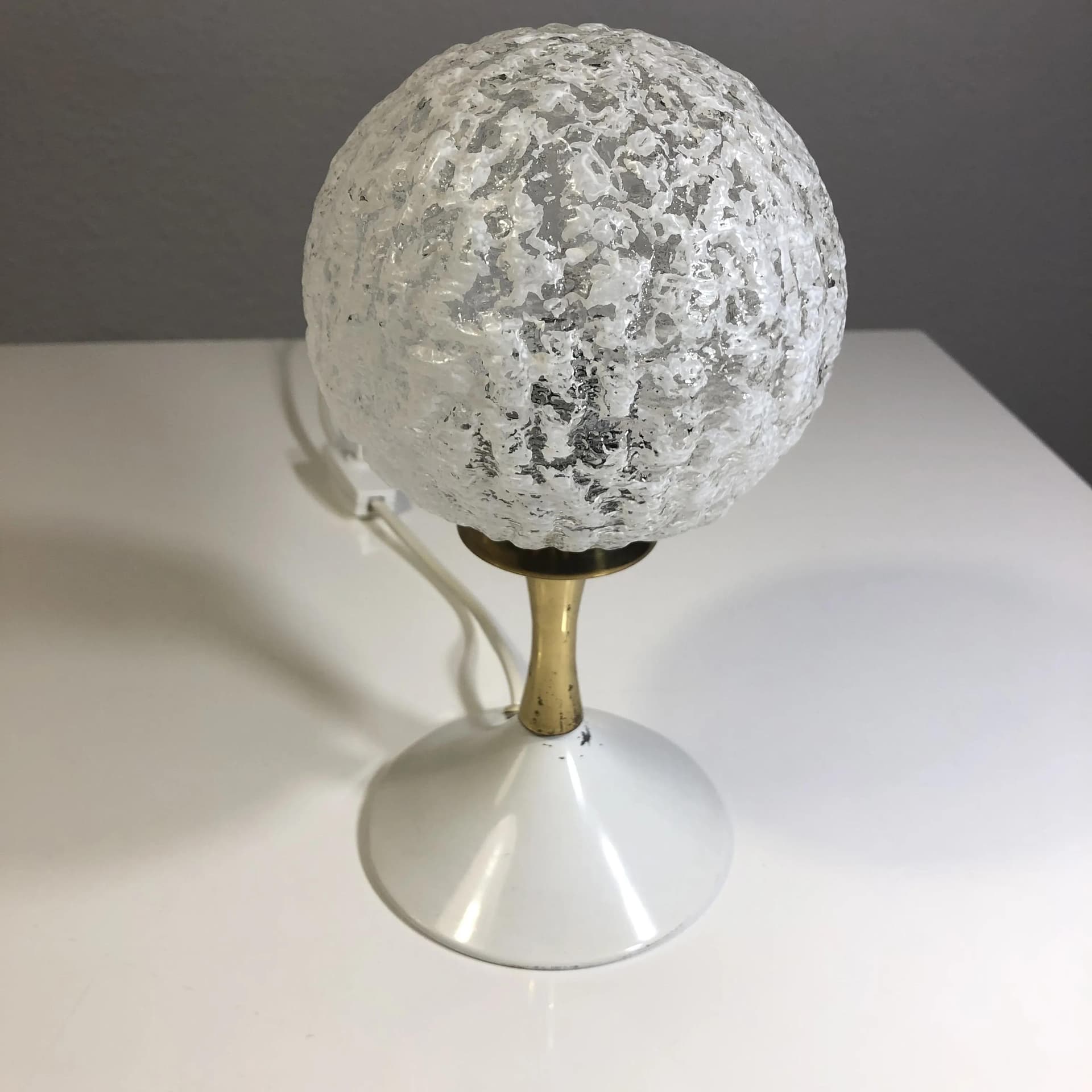 Bedside lamp, ivory white, brass, glass, Leclaire & Schäfer, Germany, 1960s. - 30608