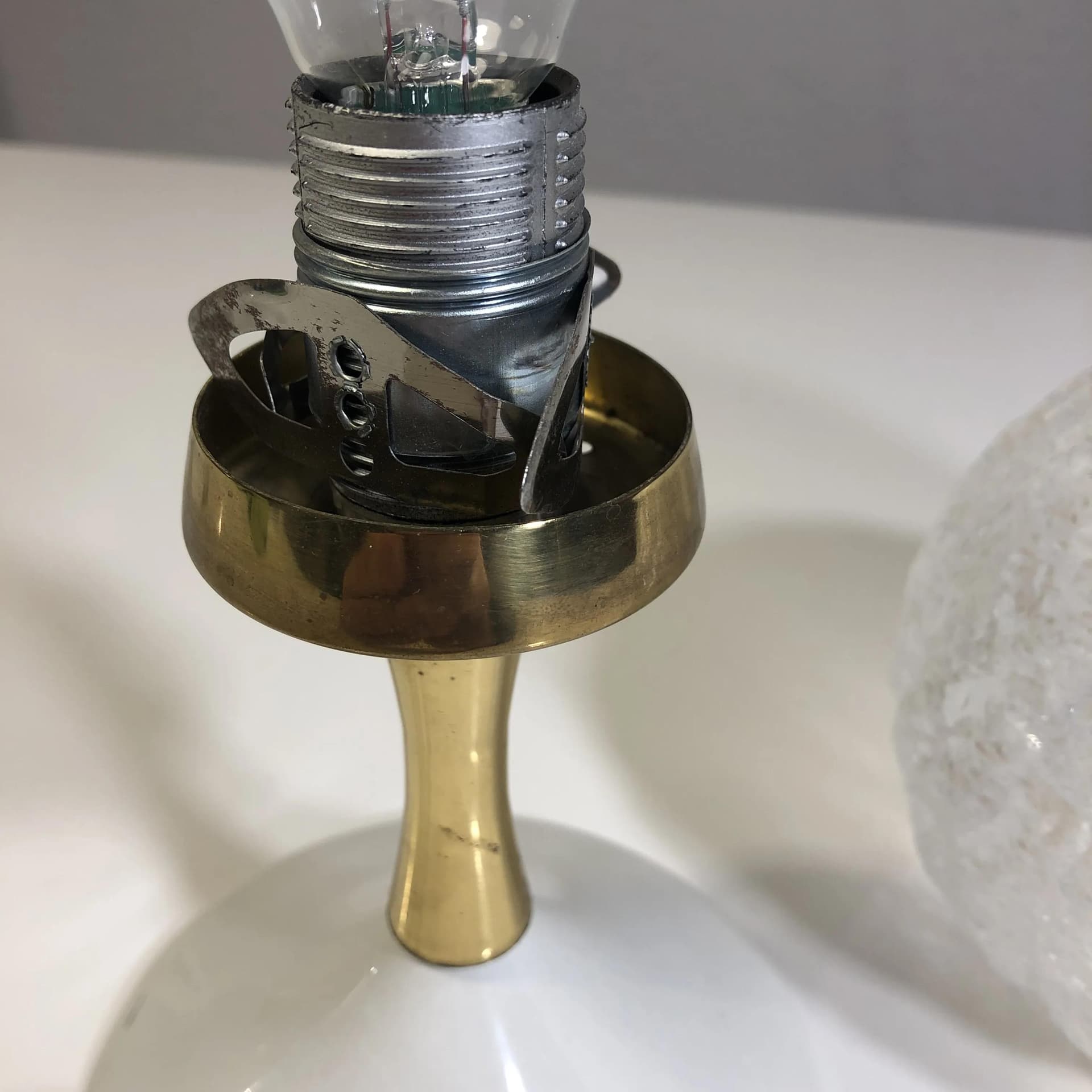 Bedside lamp, ivory white, brass, glass, Leclaire & Schäfer, Germany, 1960s. - 30606