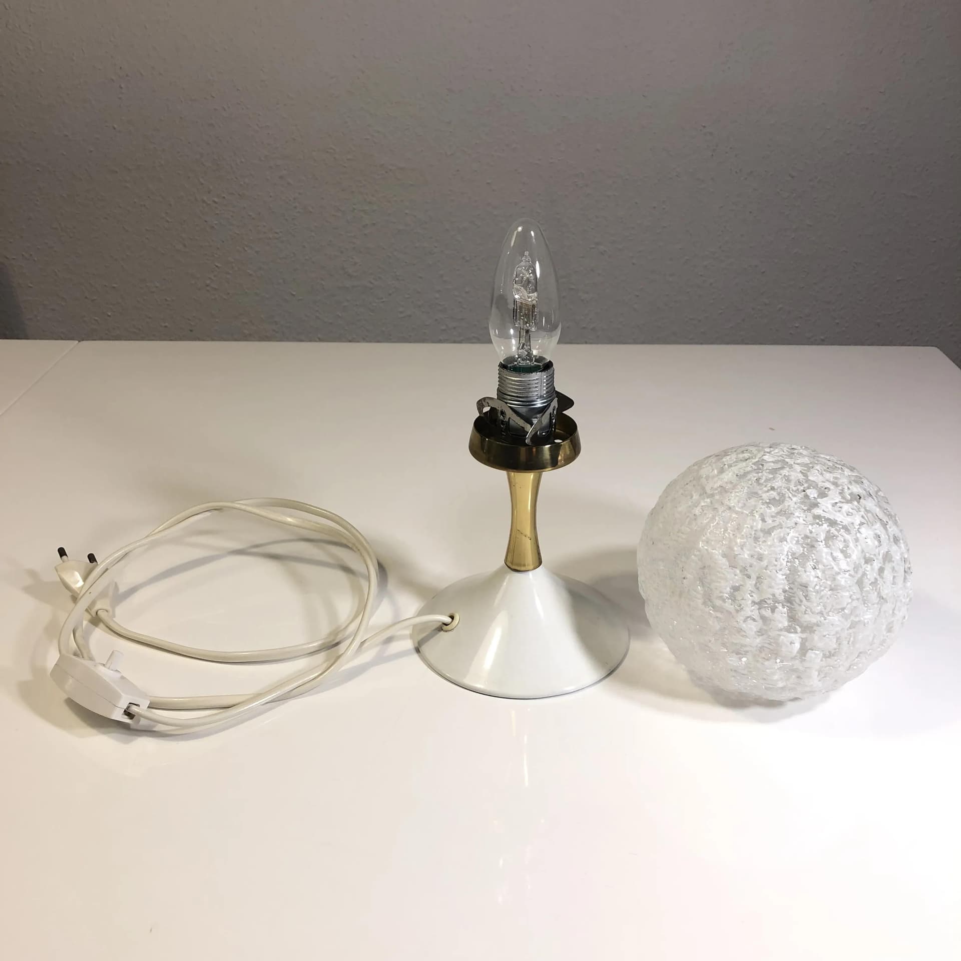 Bedside lamp, ivory white, brass, glass, Leclaire & Schäfer, Germany, 1960s. - 30605