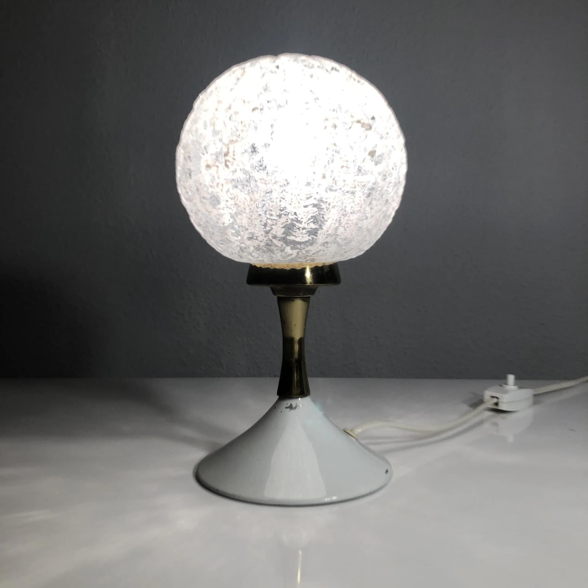Bedside lamp, ivory white, brass, glass, Leclaire & Schäfer, Germany, 1960s. - 30604