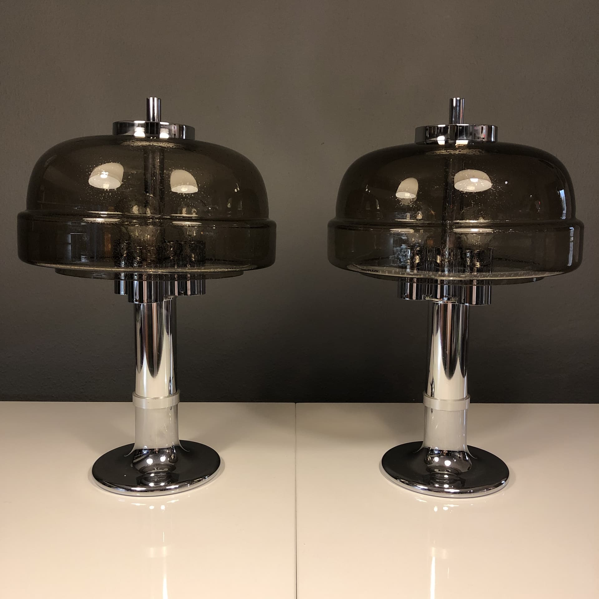 Set of bedside lamps, Space Age, smoked glass, chrome steel, Graewe, Germany, 1970s - 81980