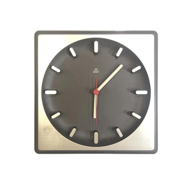 Zegar ścienny modernistyczny, grafitowy szary, tworzywo sztuczne, Niemcy, lata 80. - WYMIARY