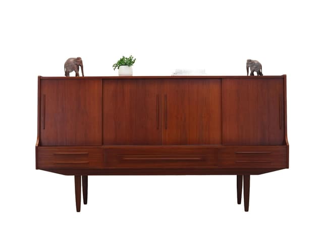 Highboard, dark brown teak, Denmark, 1960s. - DIMENSION