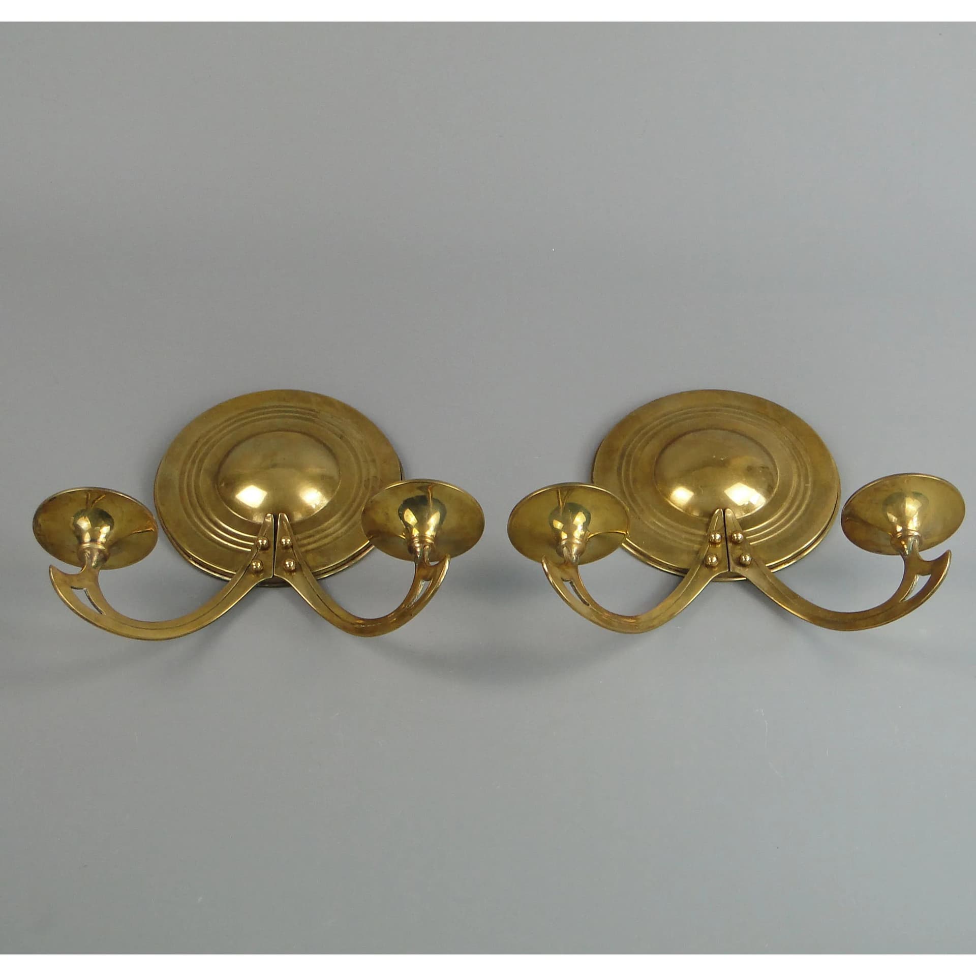 Para świeczników ściennych secesja wiedeńska, mosiądz złoty, Austria, początek XX w. - 30827