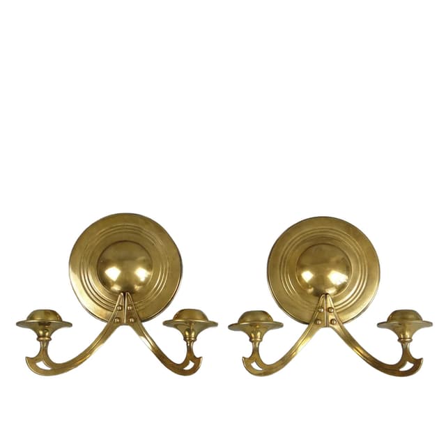 Para świeczników ściennych secesja wiedeńska, mosiądz złoty, Austria, początek XX w. - WYMIARY