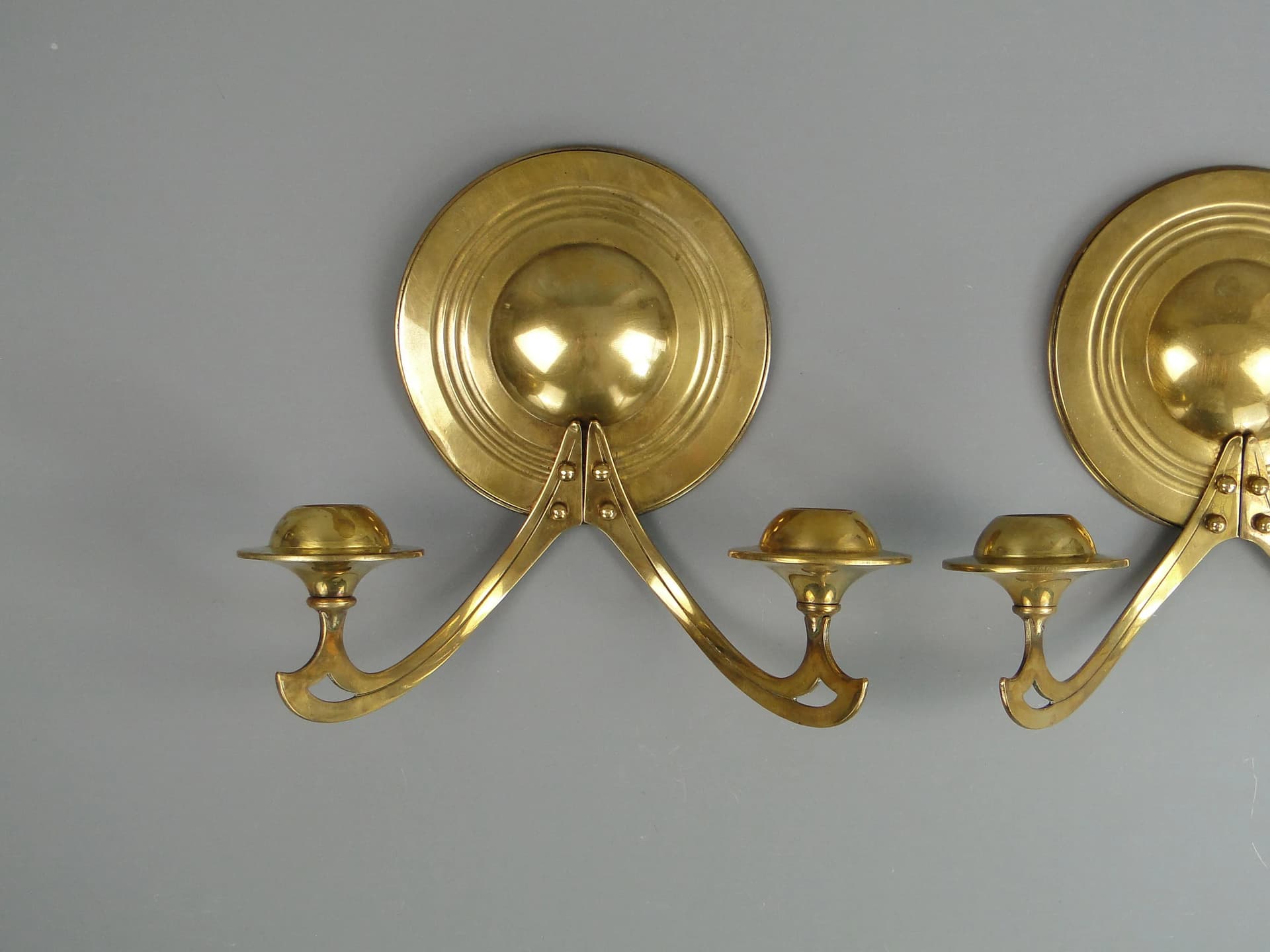 Para świeczników ściennych secesja wiedeńska, mosiądz złoty, Austria, początek XX w. - 30829