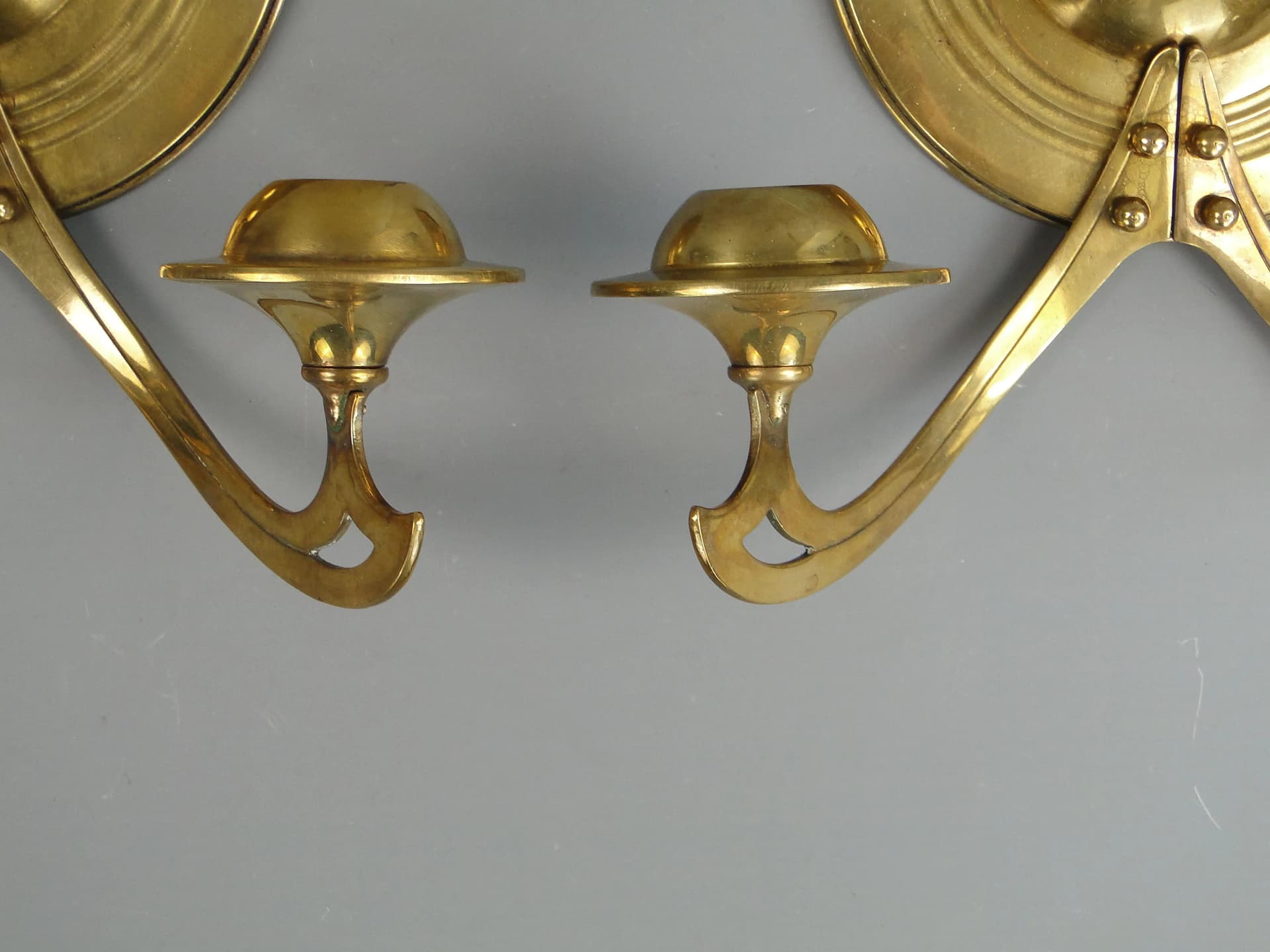 Para świeczników ściennych secesja wiedeńska, mosiądz złoty, Austria, początek XX w. - 30831