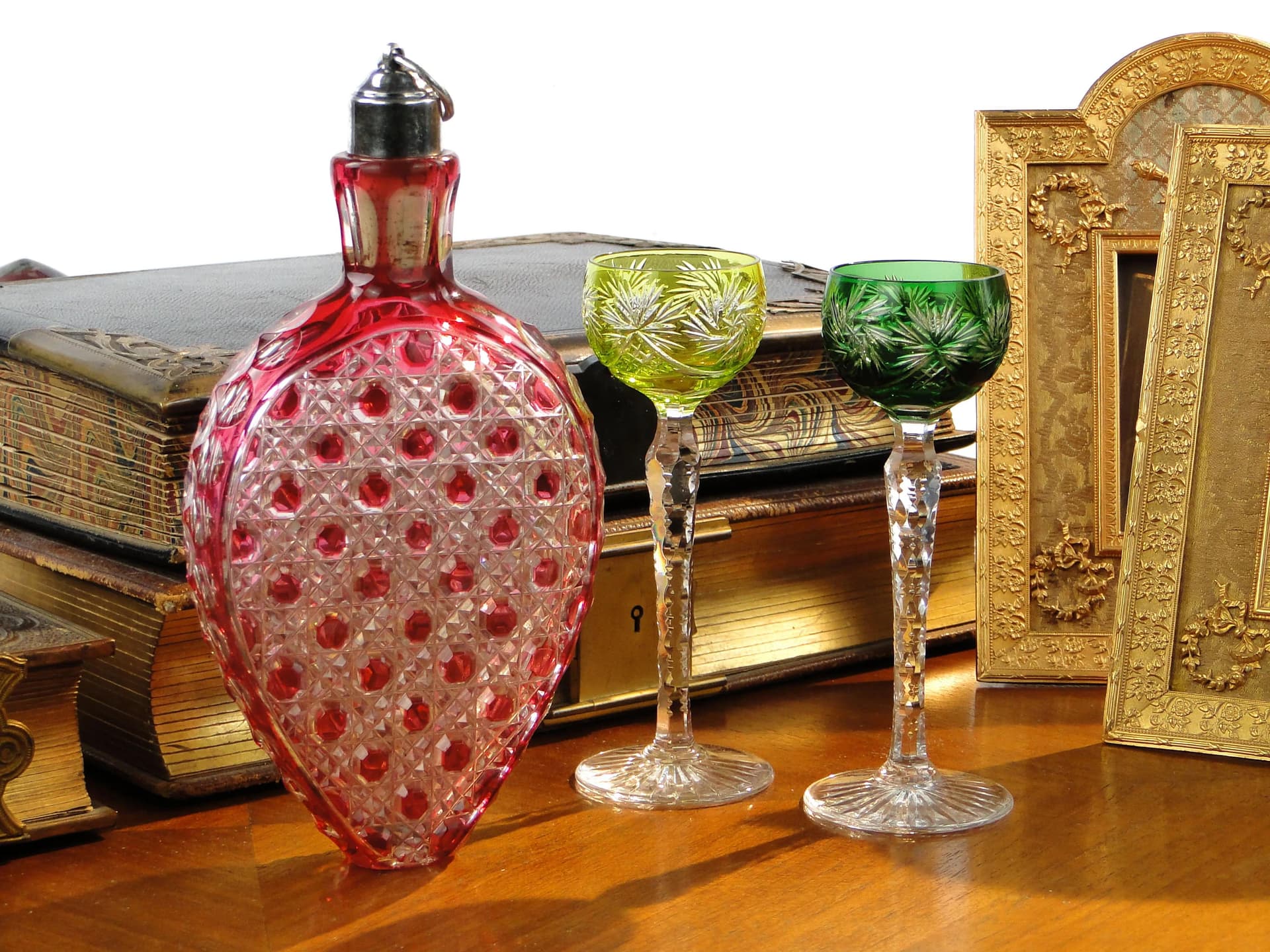 Karafka-piersiówka biedermeier, szkło rubinowe, Austria, XIX w. - 30776