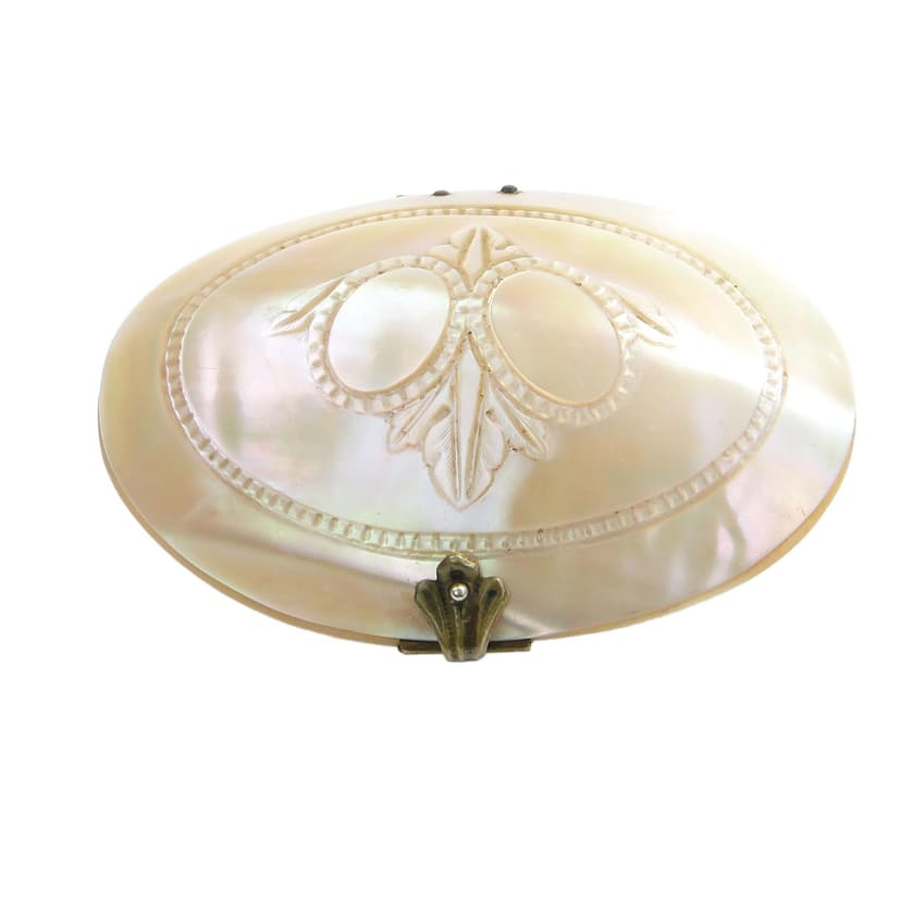 Coin purse Biedermeier, ivory white mother-of-pearl, brass, Austria, 19th c.