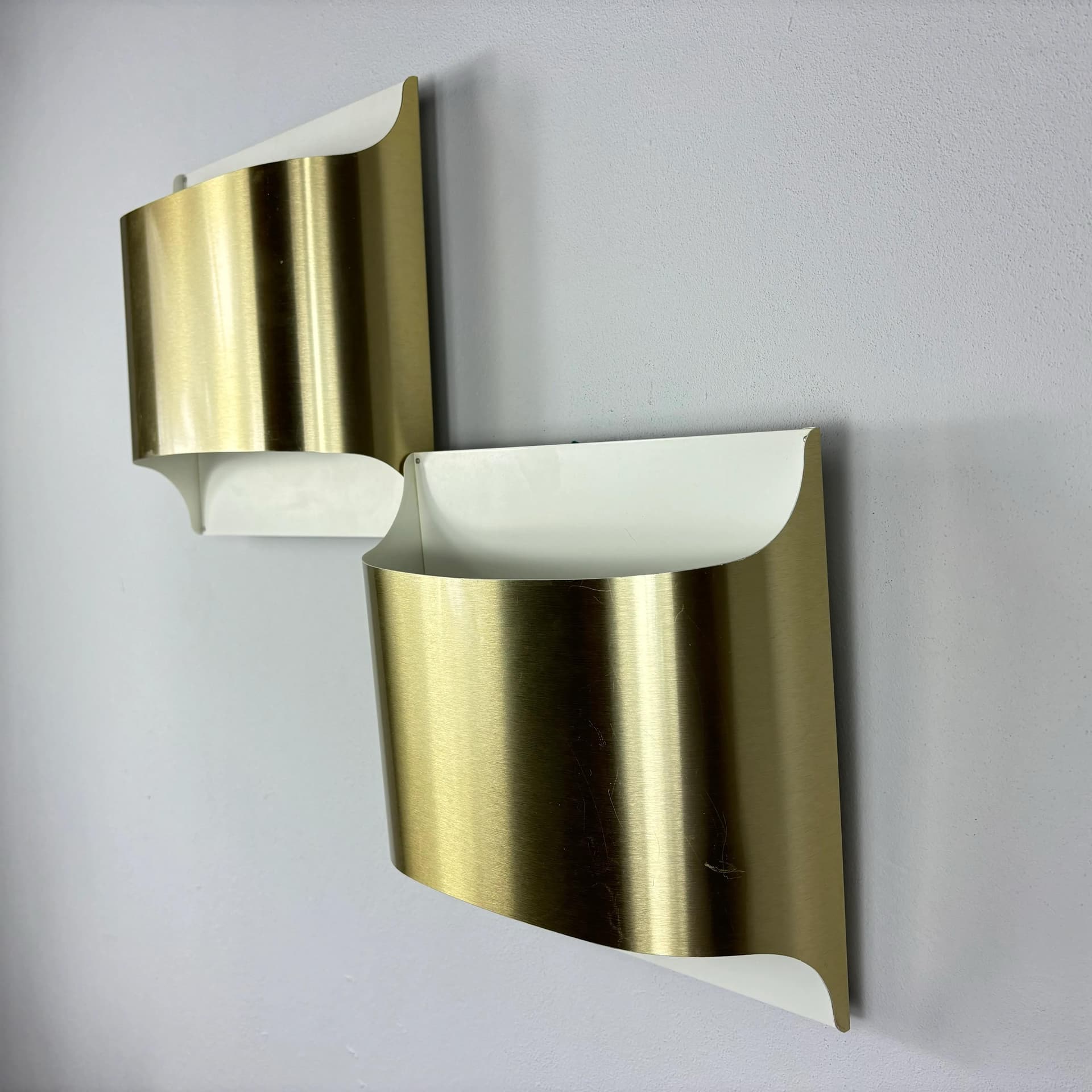 Para kinkietów, aluminium złoty, proj. R. Krüger, D. Witte, Staff Leuchten, Niemcy, lata 70. - 30936