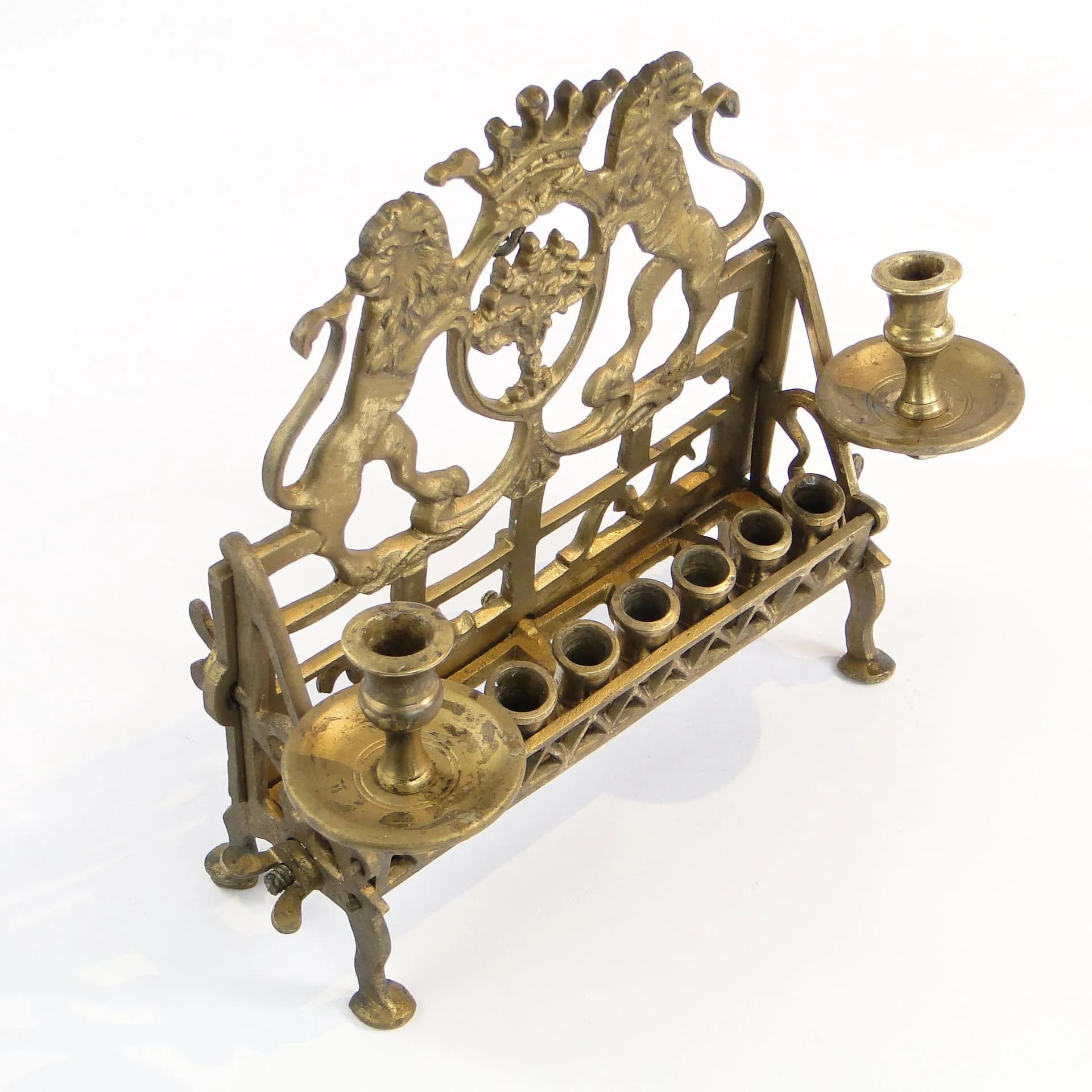 Lampa chanukowa, Empire, złoty, mosiądz, Polska, początek XX w. - 30998