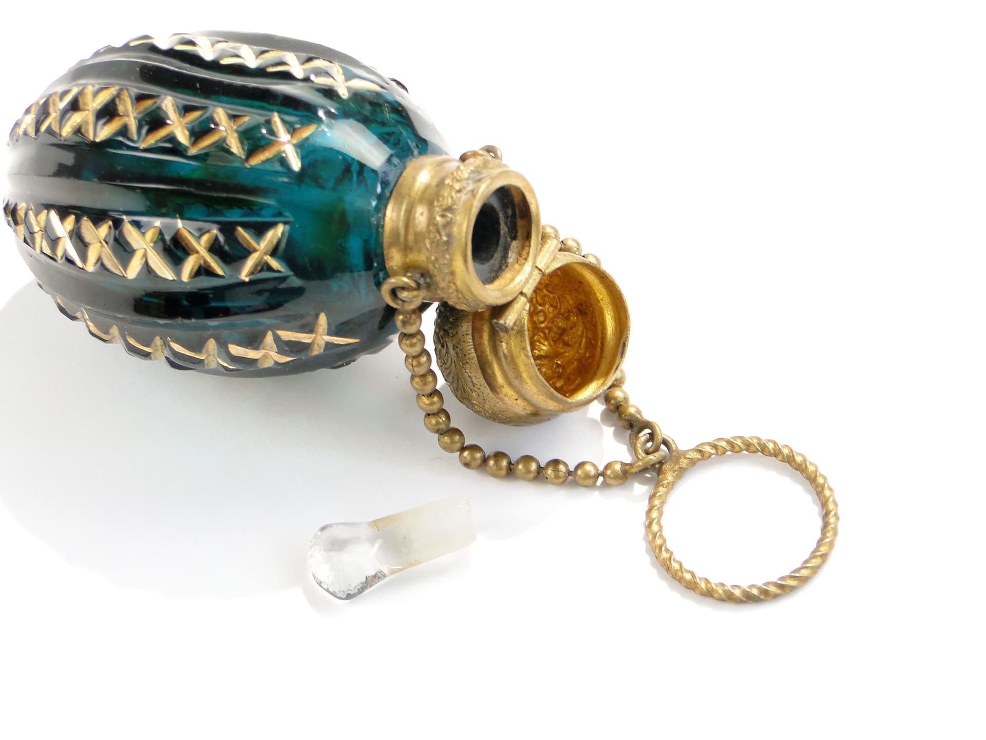 Perfume Bottle Biedermeier, green glass, Austria, 19th c. - 3680